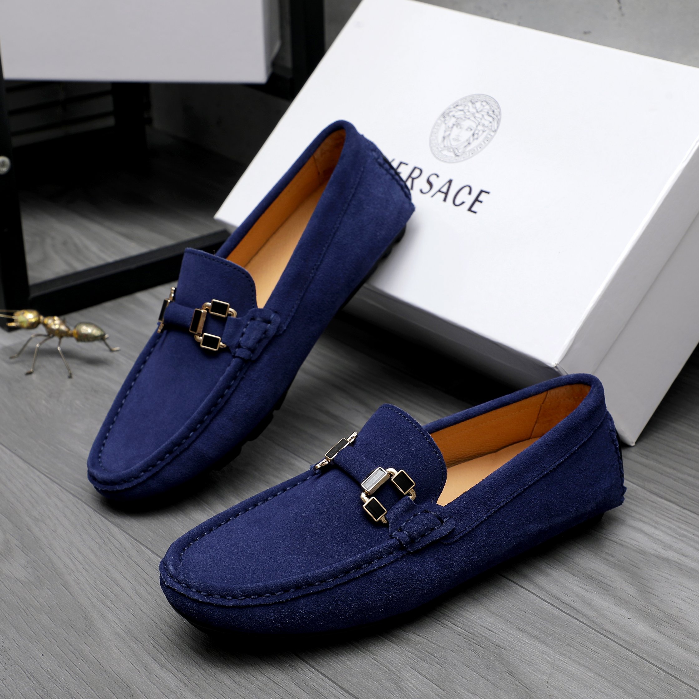 Versace Men's Suede Leather Slip-On Loafers, Casual Style Dress Shoes 4 a1742452420278 4255