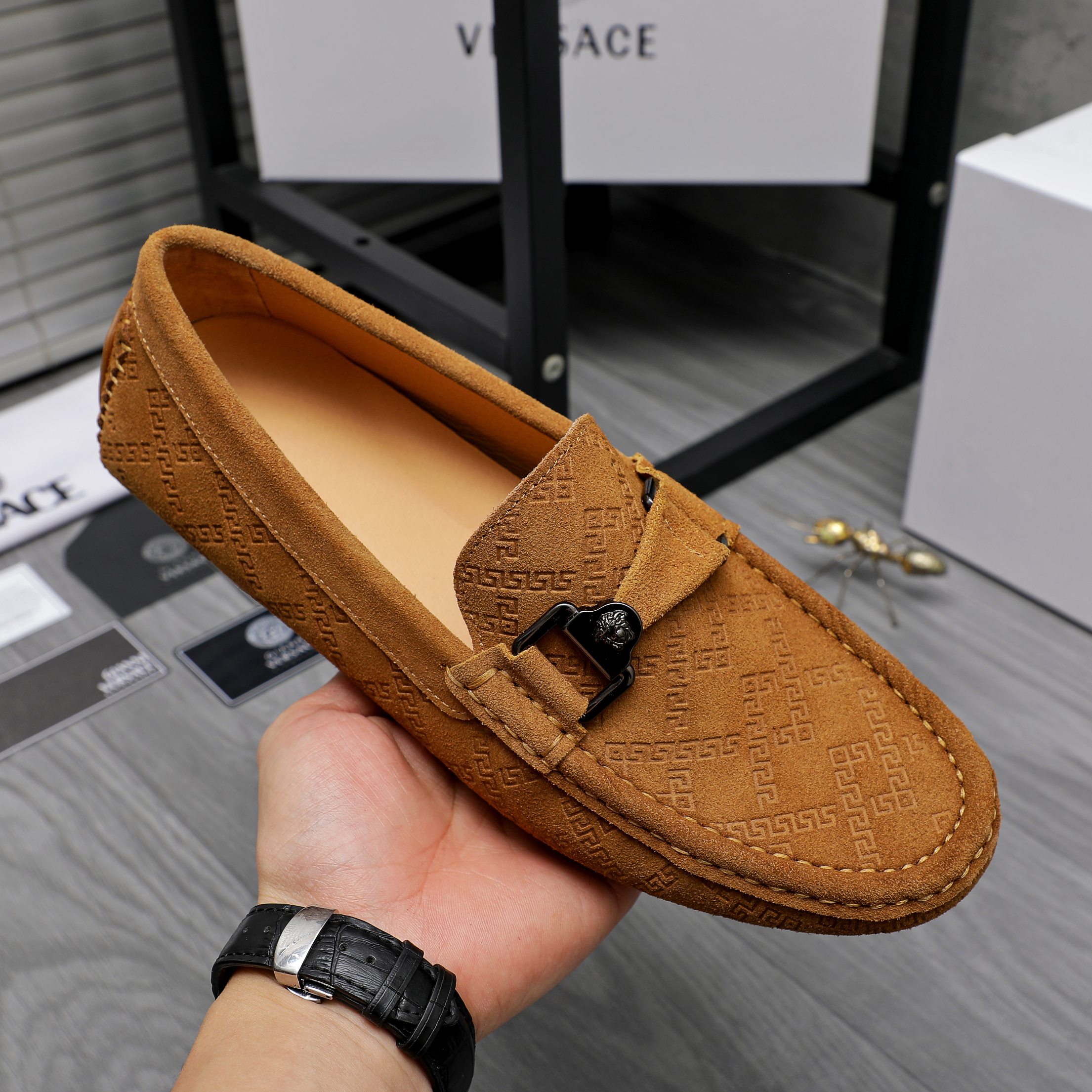Versace Men's Suede Loafers: Stylish Slip-Ons in Multiple Colors 8 a1742452583905 2581