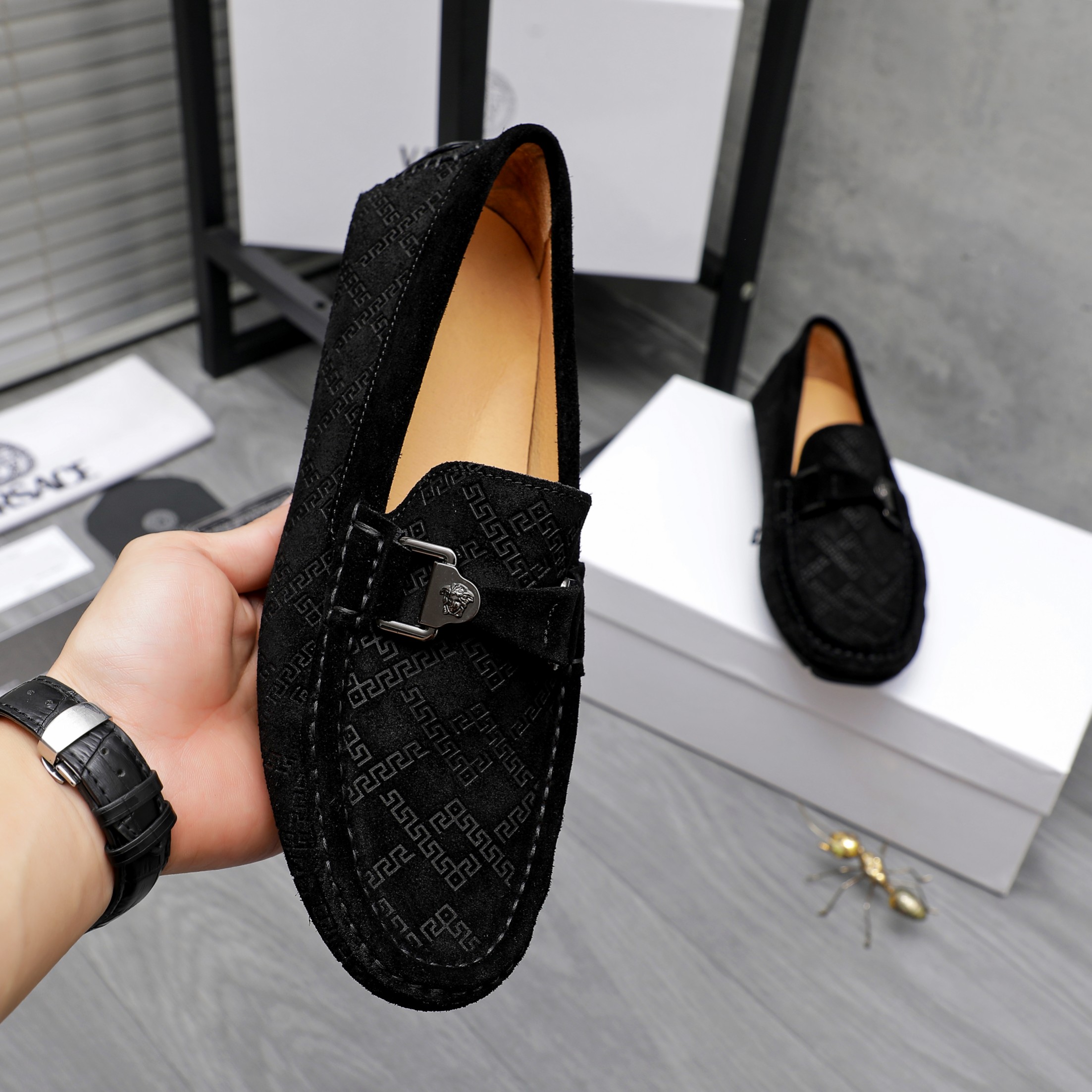 Versace Men's Casual Loafers - Premium Suede Leather Slip-Ons 6 a1742452901010 0164