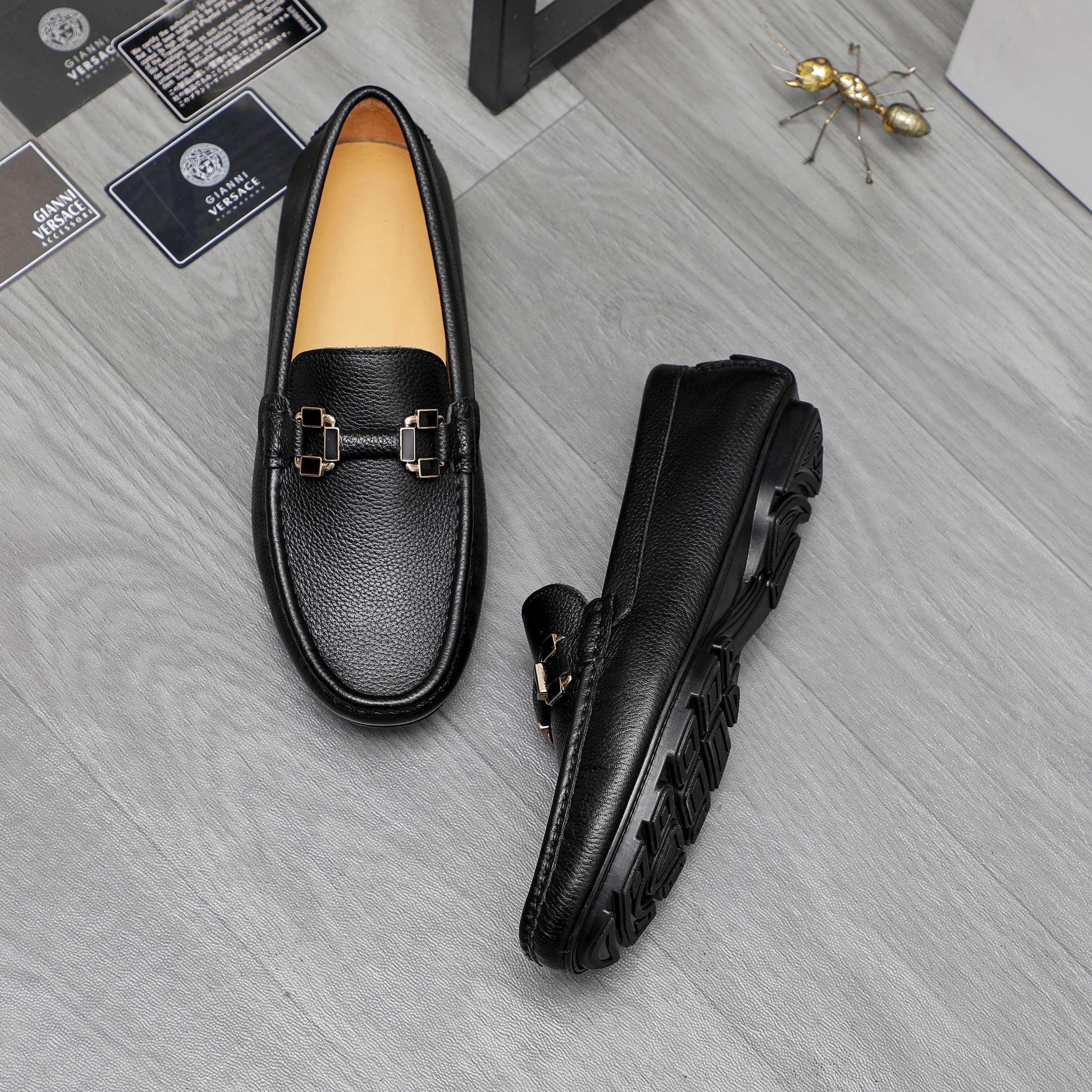 Versace Men's Leather Loafers Slip-on Casual Shoes, Sizes 38-44 5 a1742454780081 8146