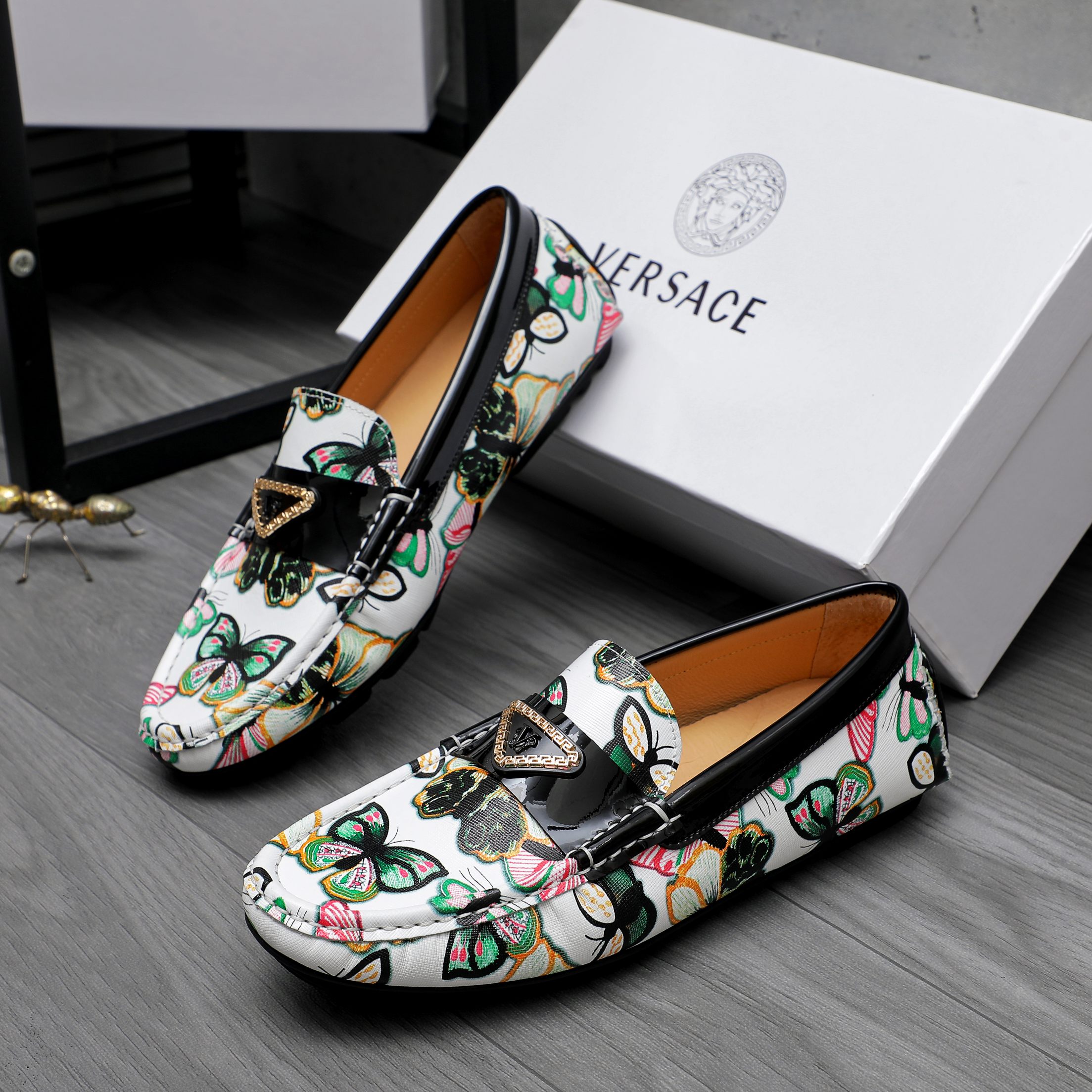 Versace Men's Butterfly Print Leather Loafers, Slip-On Style, Sizes 38-44 3 a1742455072524 8278