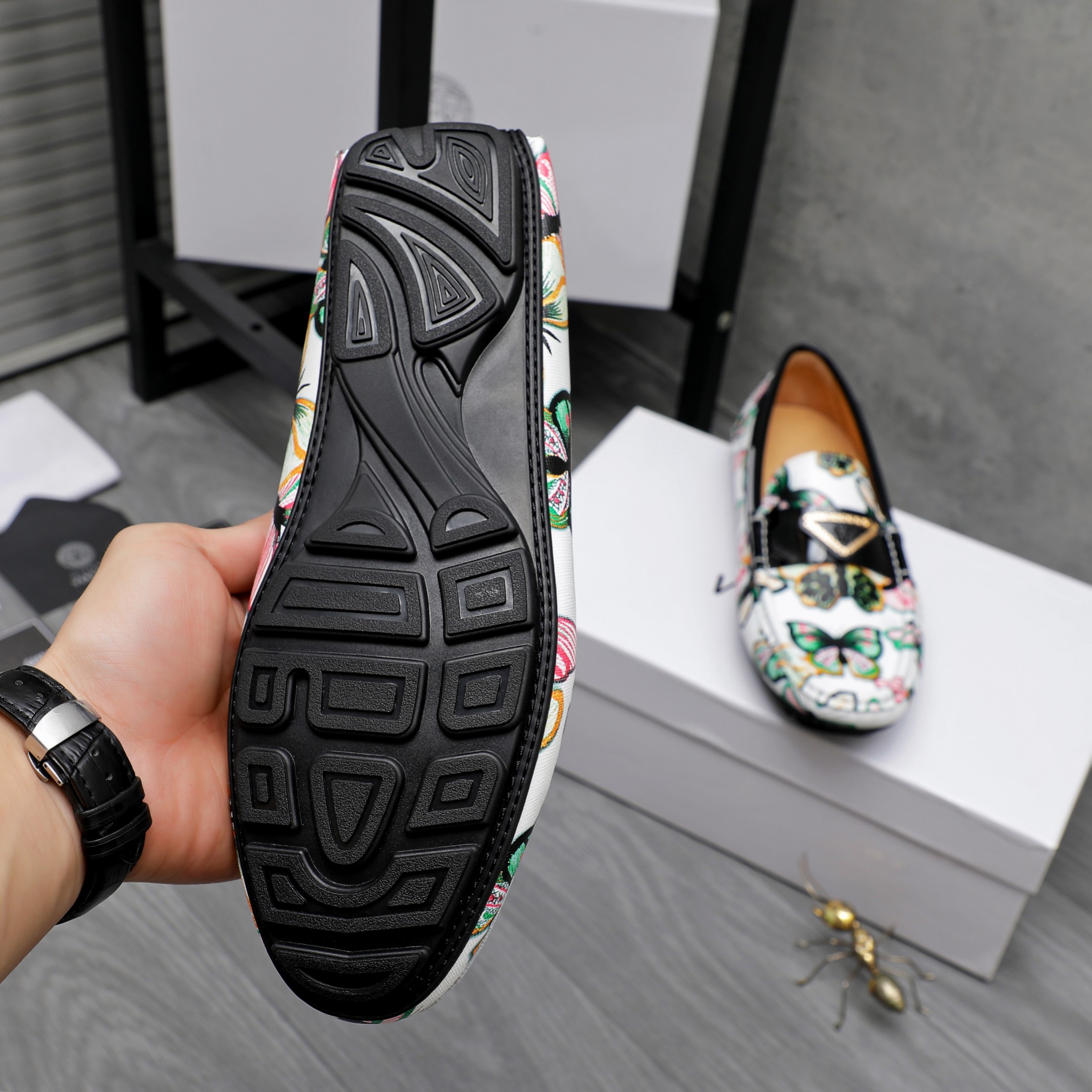 Versace Men's Butterfly Print Leather Loafers, Slip-On Style, Sizes 38-44 8 a1742455074012 5683