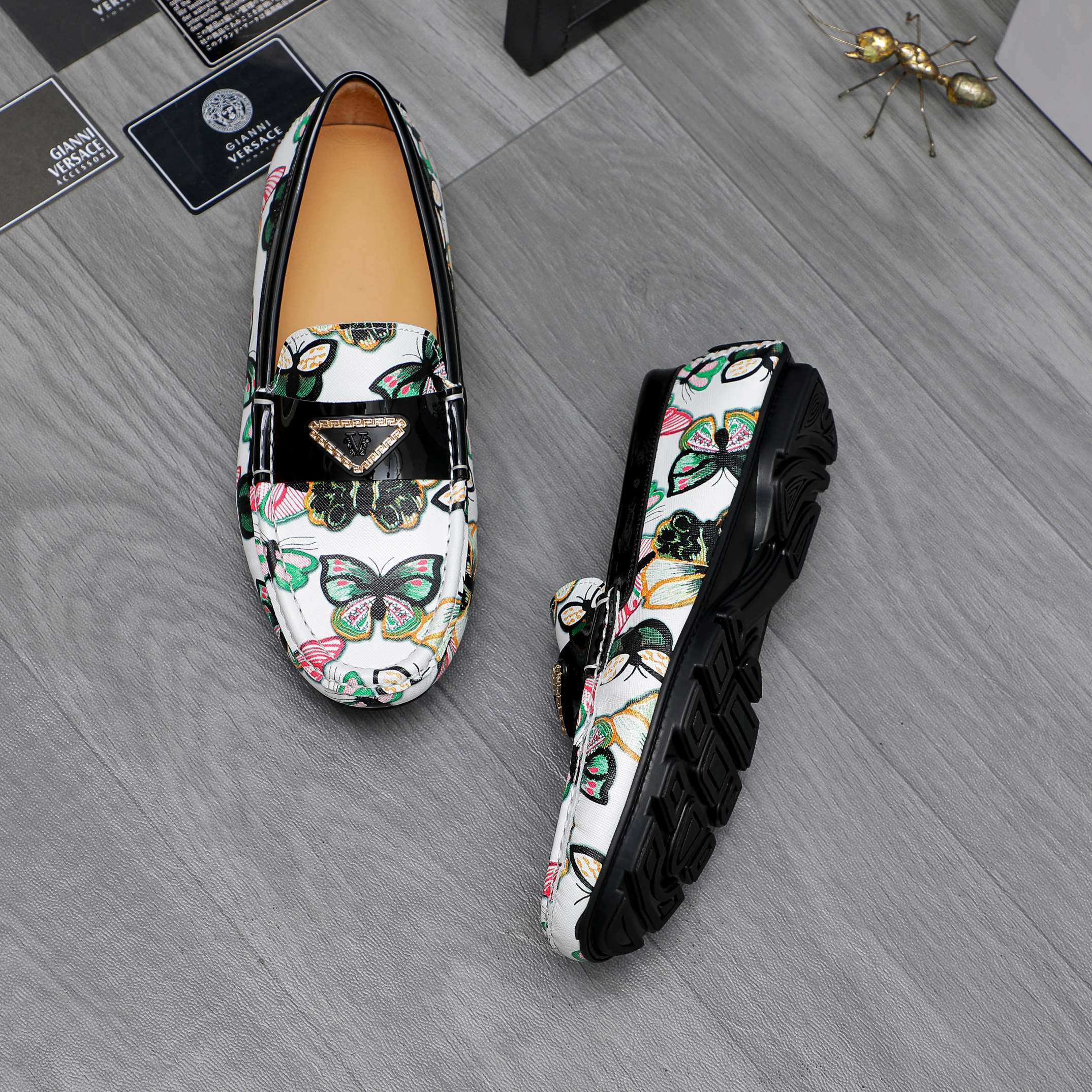 Versace Men's Butterfly Print Leather Loafers, Slip-On Style, Sizes 38-44 4 a1742455074433 0102