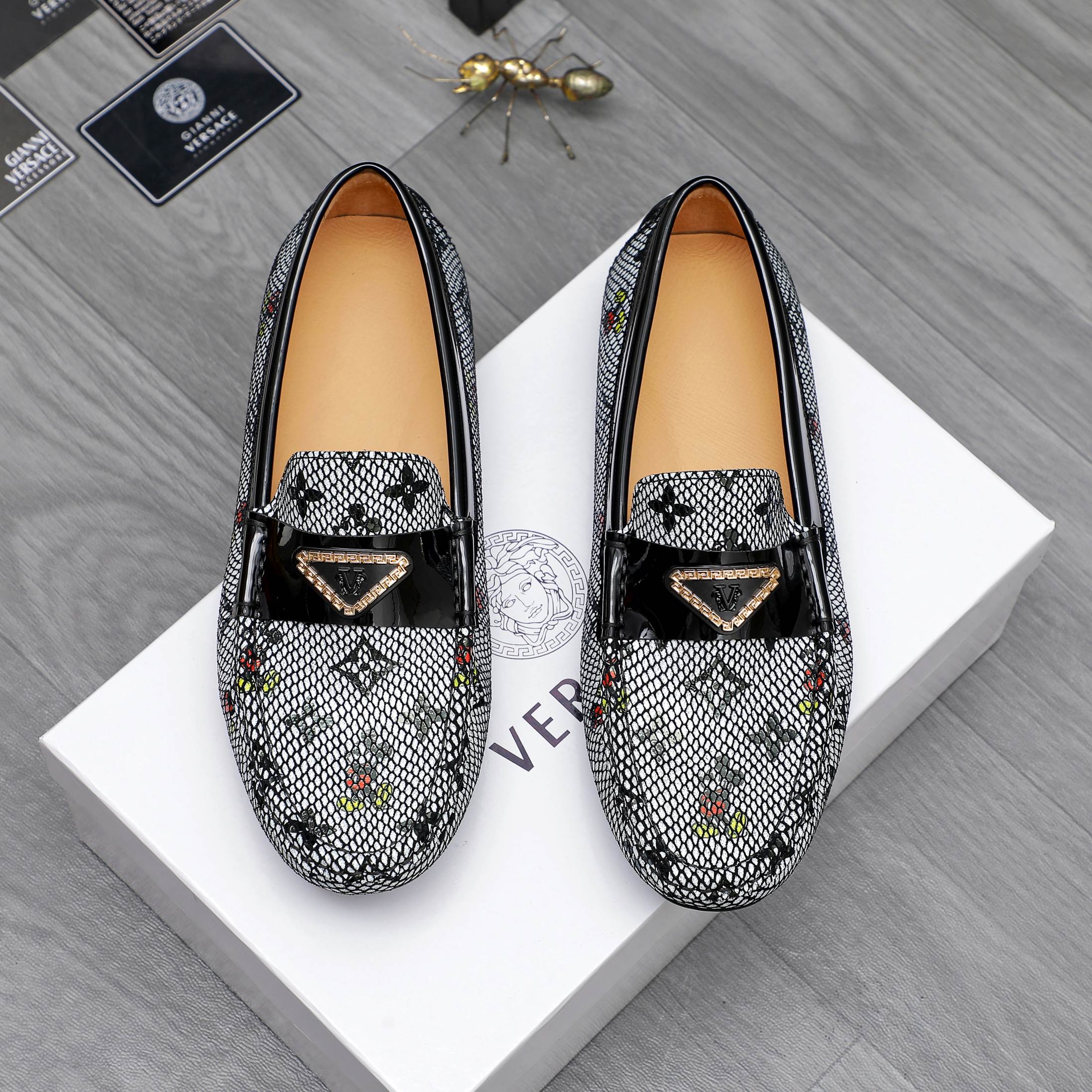 Versace Men's Casual Slip-On Loafers in Textured Leather