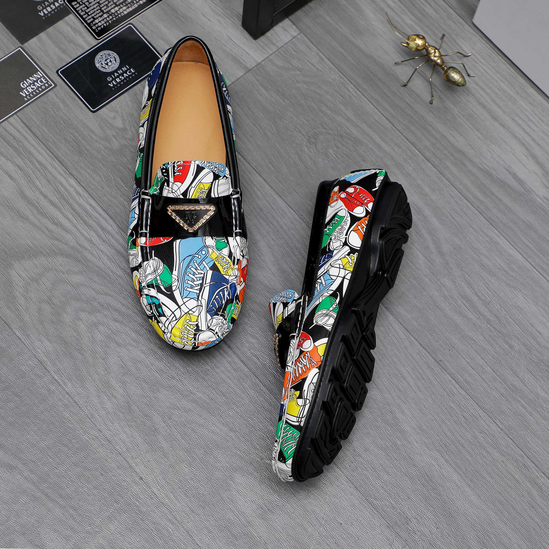 Versace Men's Printed Leather Slip-On Loafers 4 a1742455889144 7588