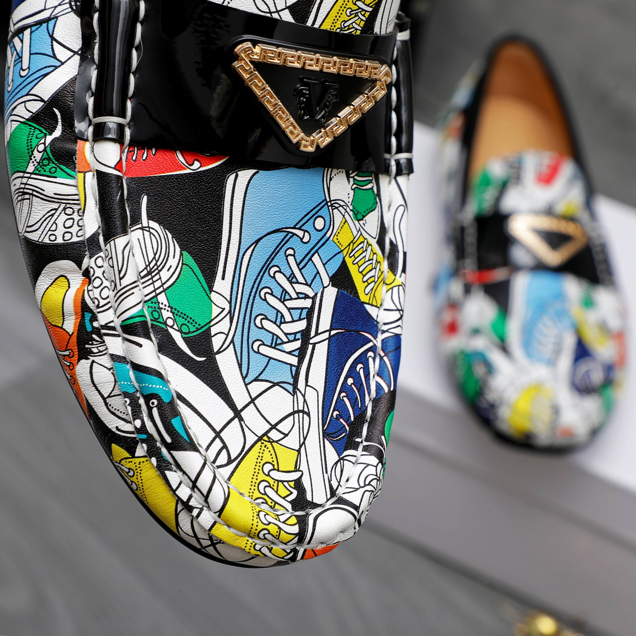 Versace Men's Printed Leather Slip-On Loafers 9 a1742455890486 5230