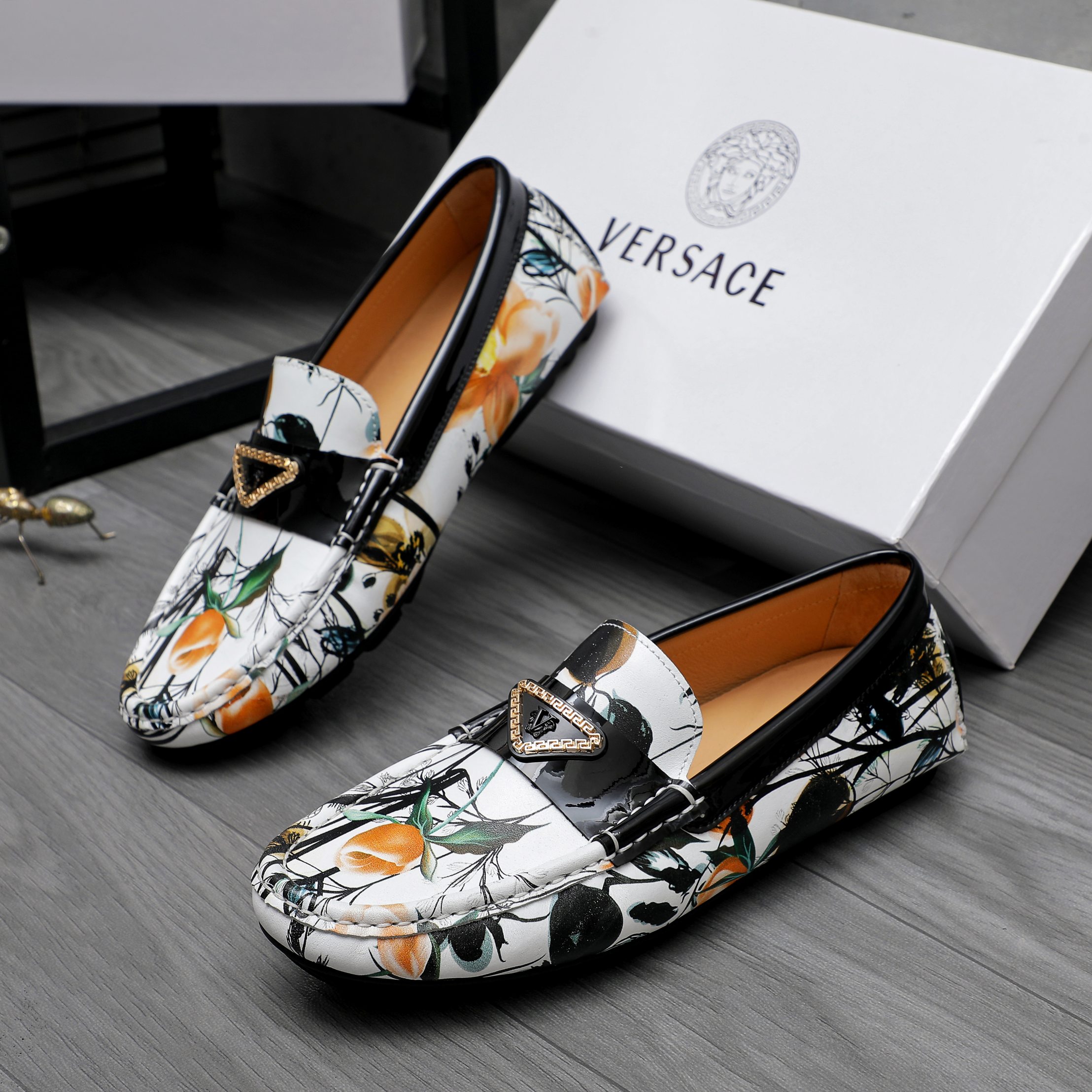 Versace Men's Floral Print Leather Loafers Slip-ons Shoes Size 38-44 3 a1742455993614 5202