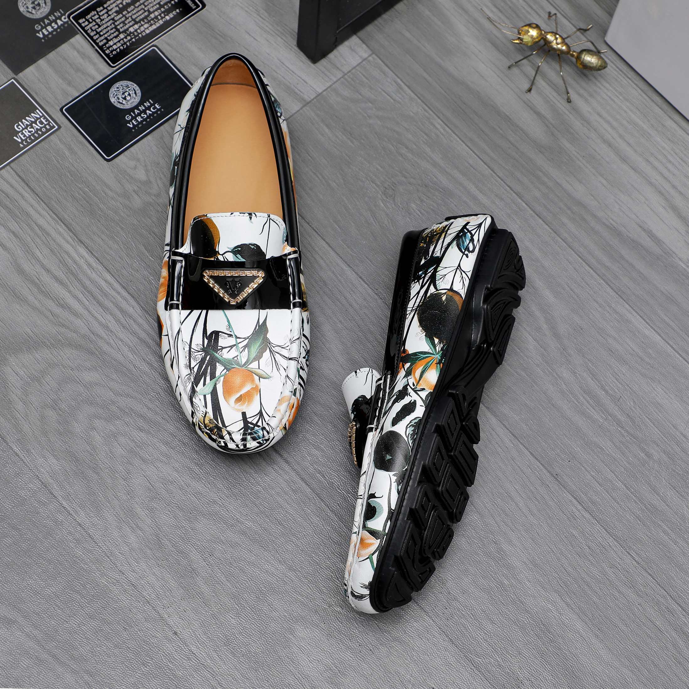 Versace Men's Floral Print Leather Loafers Slip-ons Shoes Size 38-44 4 a1742455994299 4867