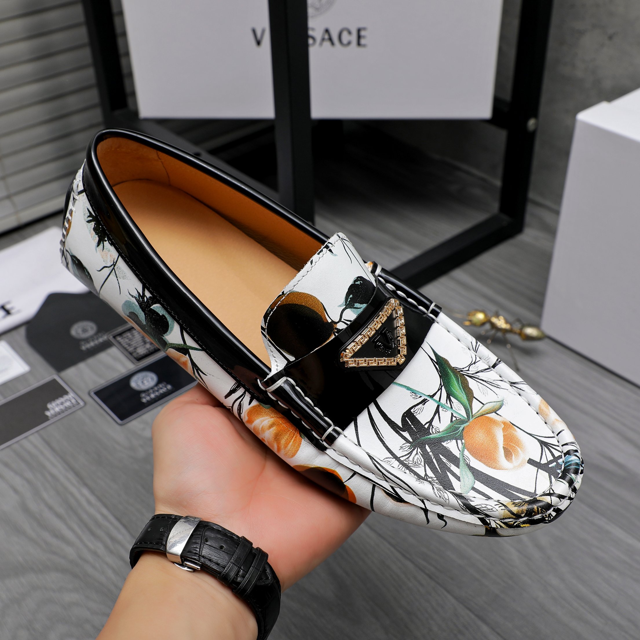 Versace Men's Floral Print Leather Loafers Slip-ons Shoes Size 38-44 7 a1742455995614 4328