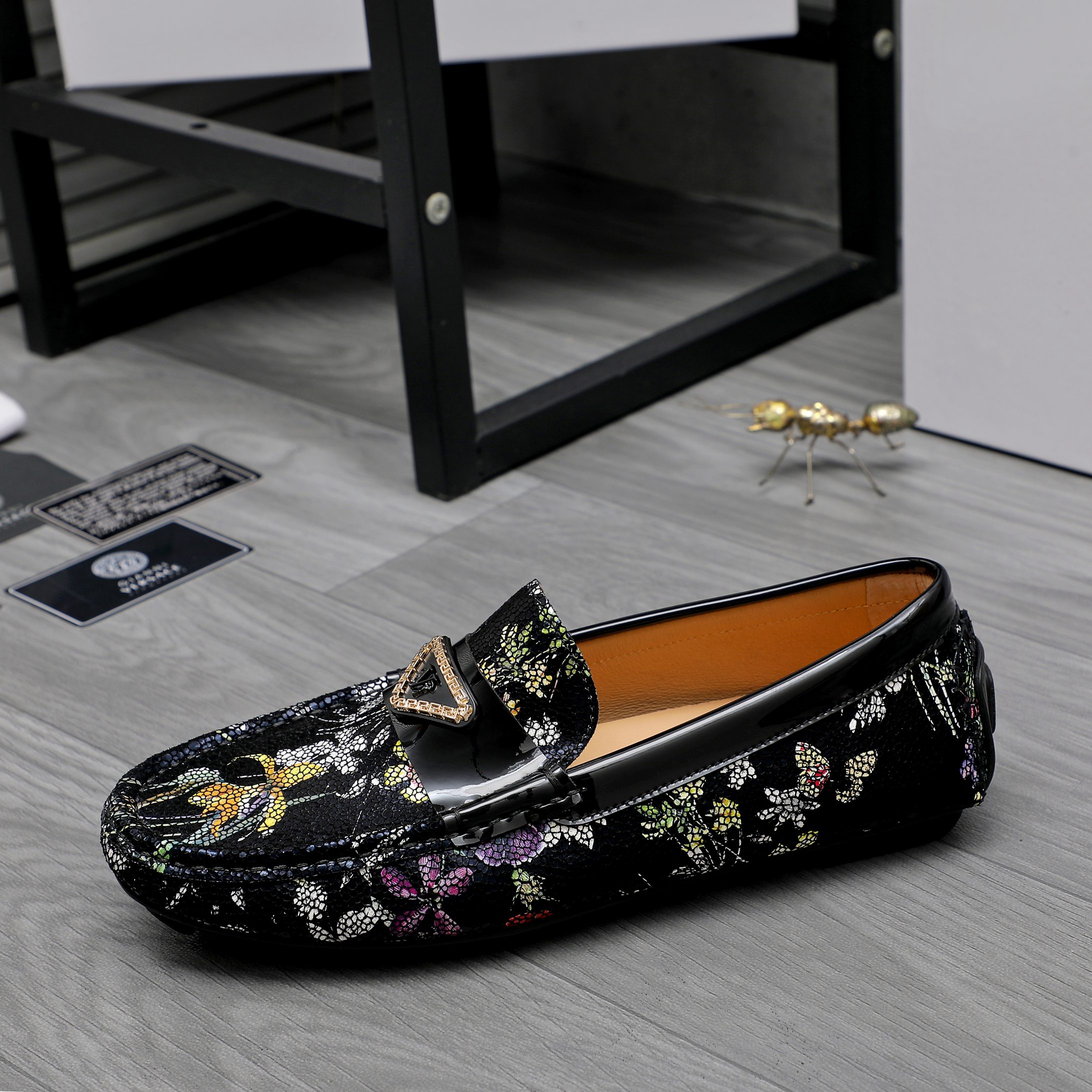 Versace Men's Floral Print Leather Loafers Slip-Ons Dress Shoes, Size 38-44 6 a1742456180443 2746