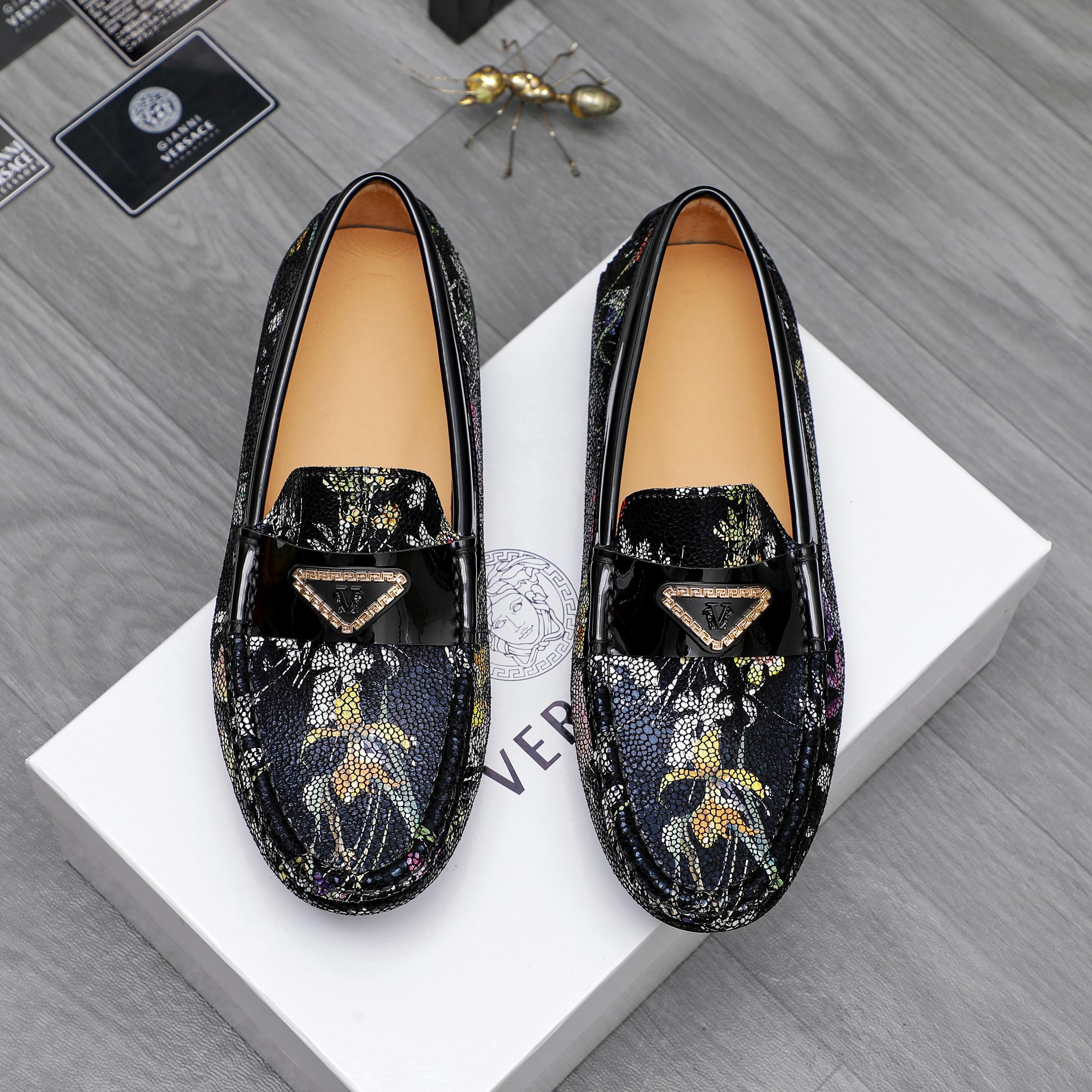 Versace Men's Floral Print Leather Loafers Slip-Ons Dress Shoes, Size 38-44 2 a1742456180553 3460