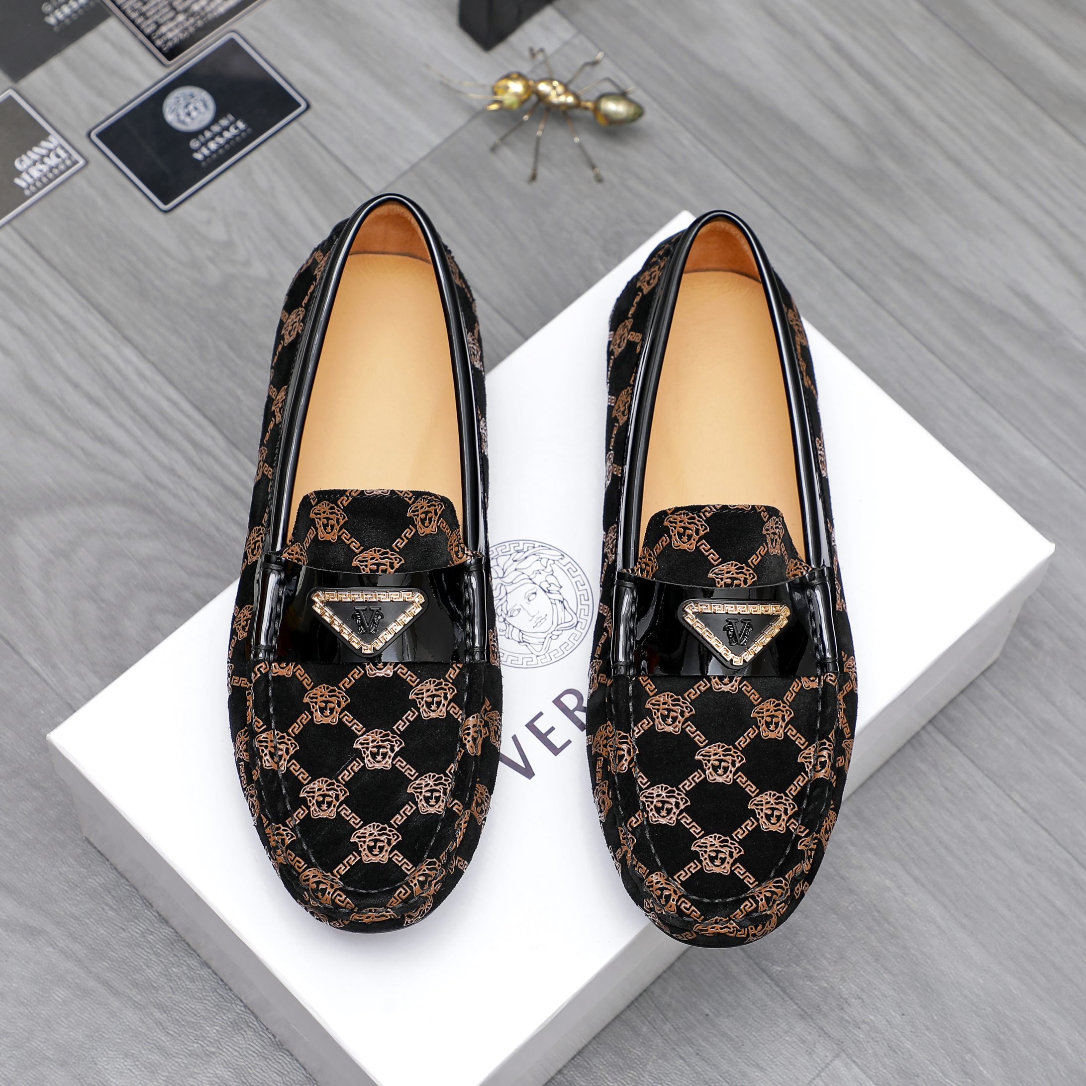 Versace Men's Embossed Suede Loafers - Slip-On Style, Leather Lined