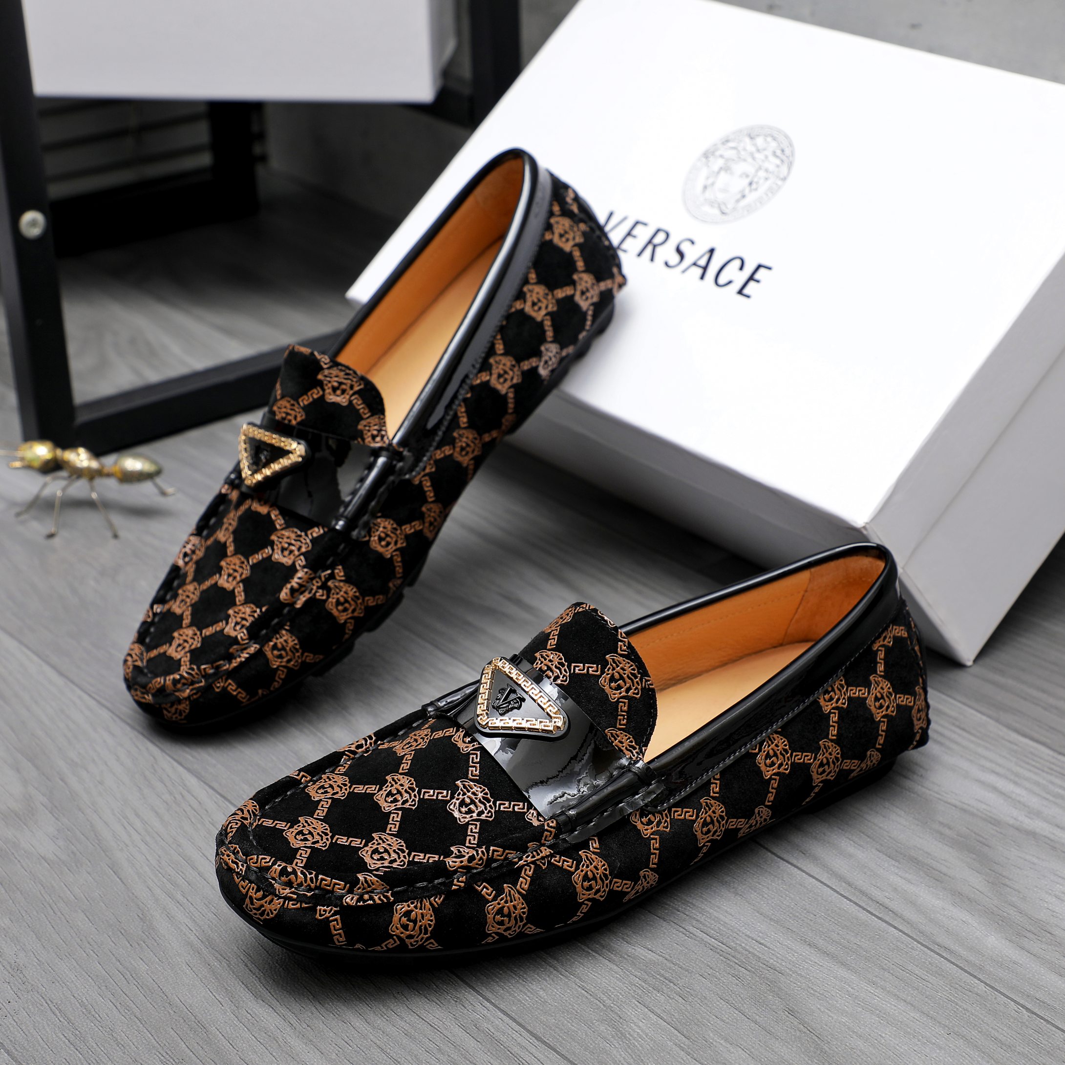 Versace Men's Embossed Suede Loafers - Slip-On Style, Leather Lined 3 a1742456466402 7844