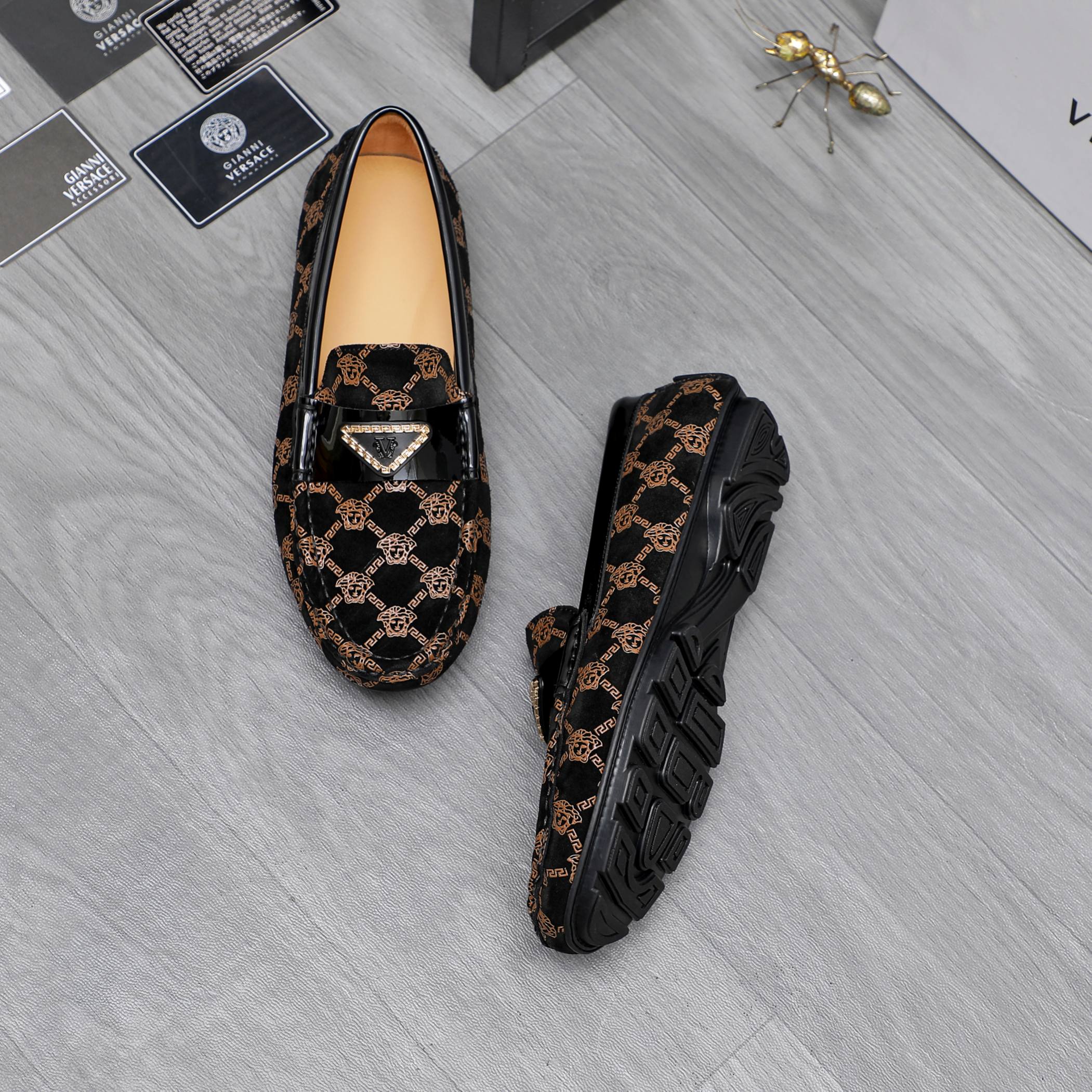 Versace Men's Embossed Suede Loafers - Slip-On Style, Leather Lined 4 a1742456466515 1417