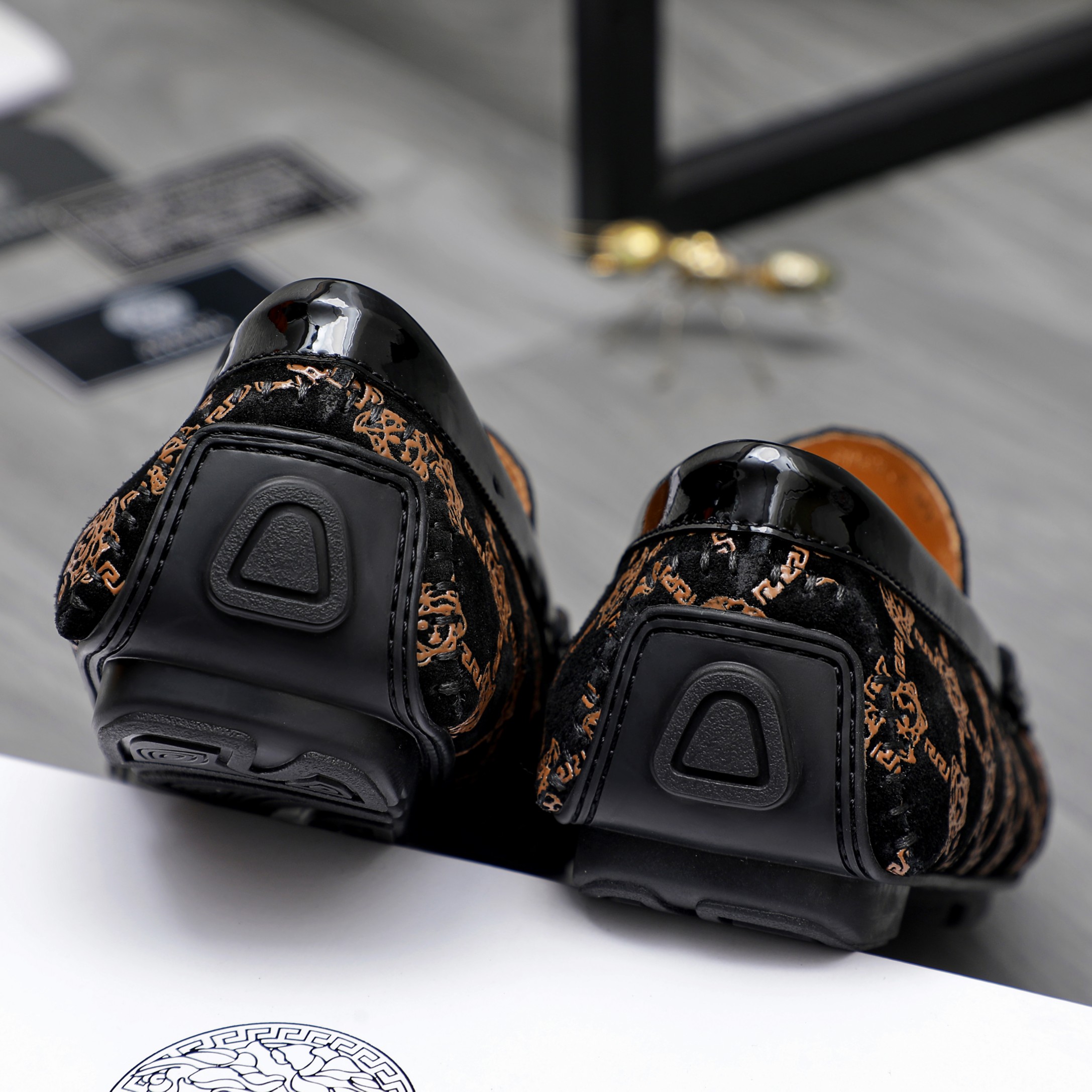 Versace Men's Embossed Suede Loafers - Slip-On Style, Leather Lined 10 a1742456468287 4703