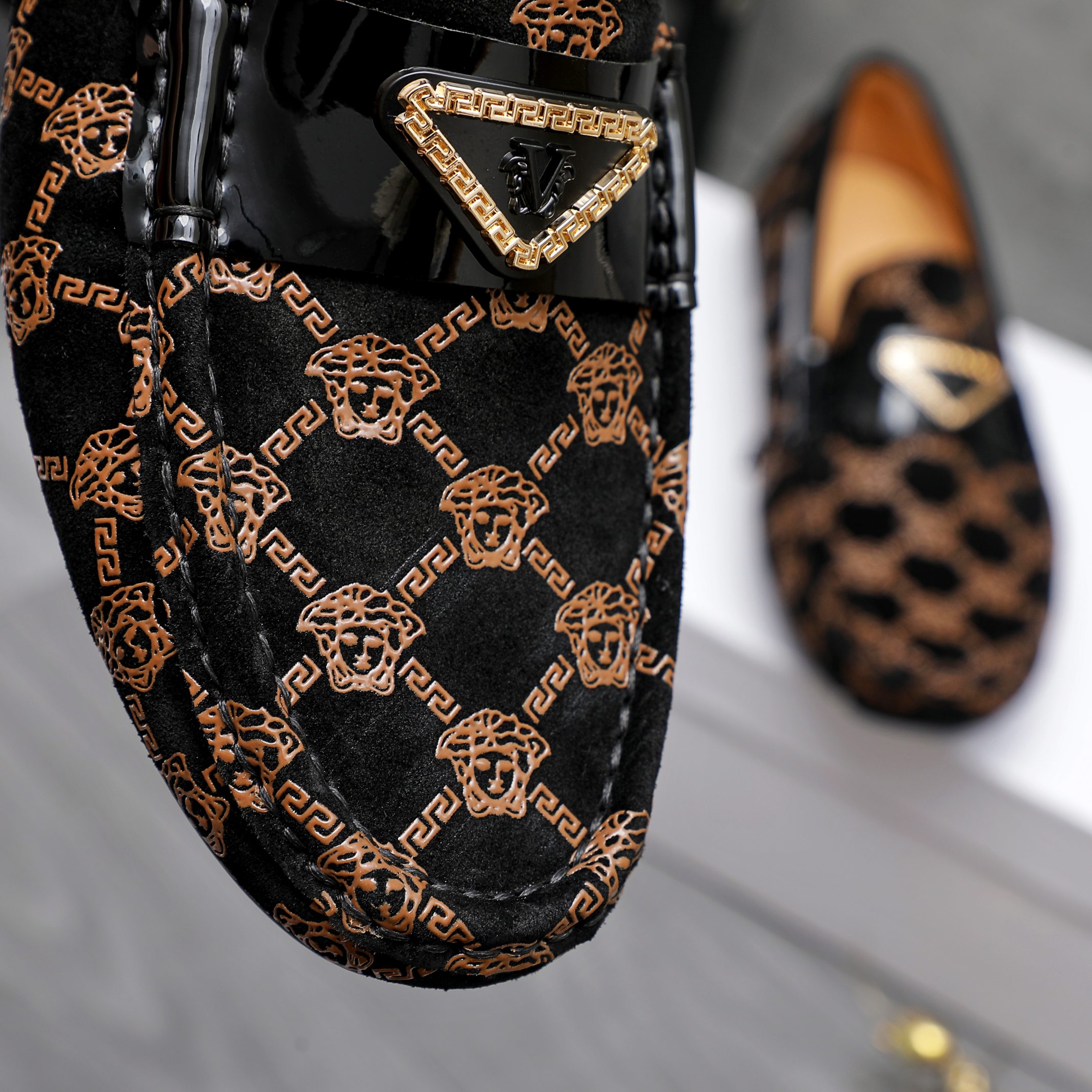 Versace Men's Embossed Suede Loafers - Slip-On Style, Leather Lined 9 a1742456468352 0722