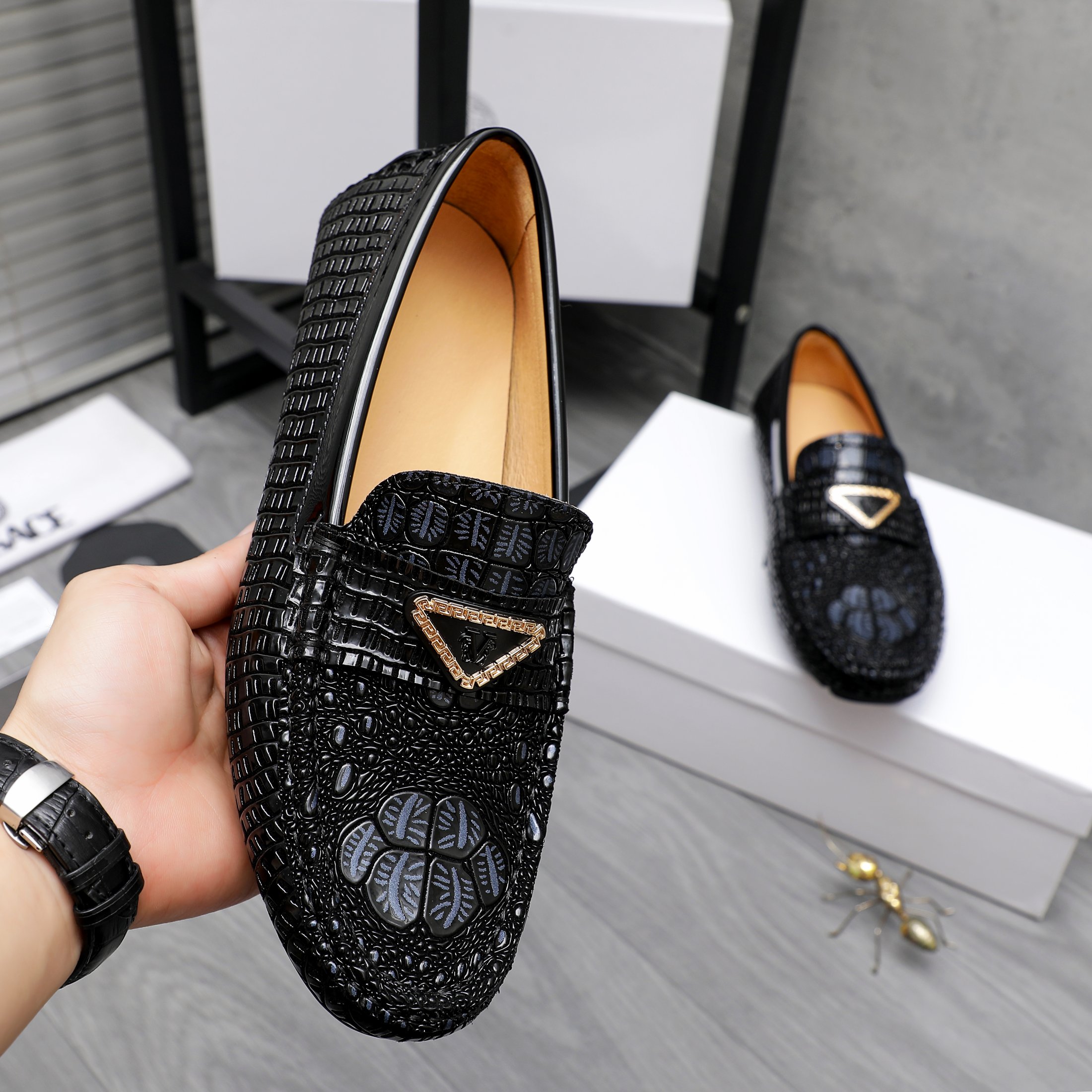 Versace Men's Embossed Leather Slip-On Loafers - Stylish Comfort 6 a1742456601943 8080