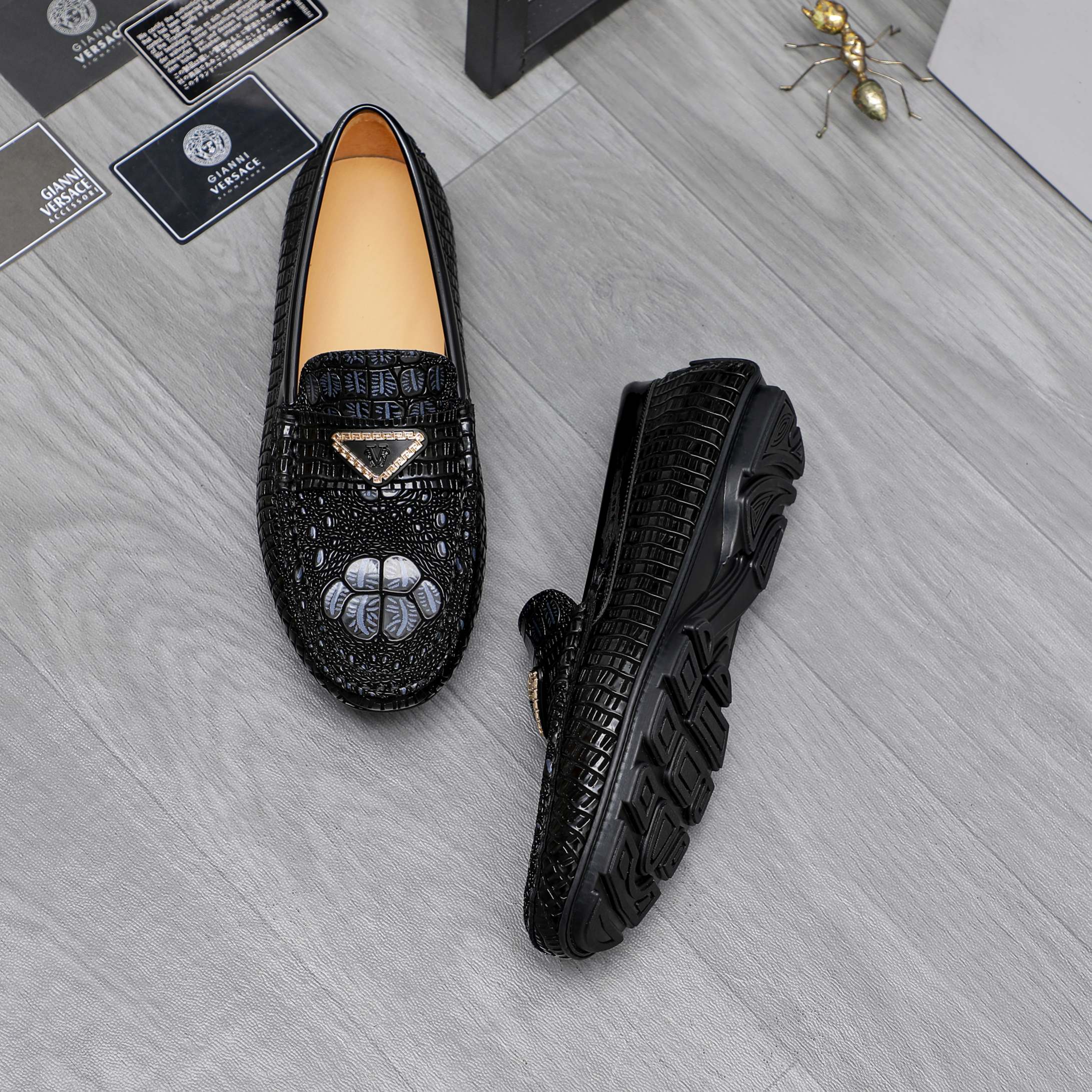 Versace Men's Embossed Leather Slip-On Loafers - Stylish Comfort 5 a1742456602653 6827
