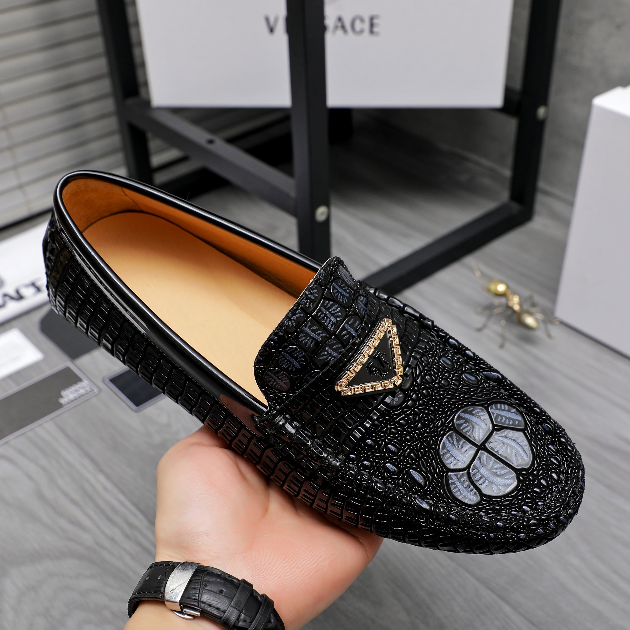 Versace Men's Embossed Leather Slip-On Loafers - Stylish Comfort 8 a1742456604227 7771