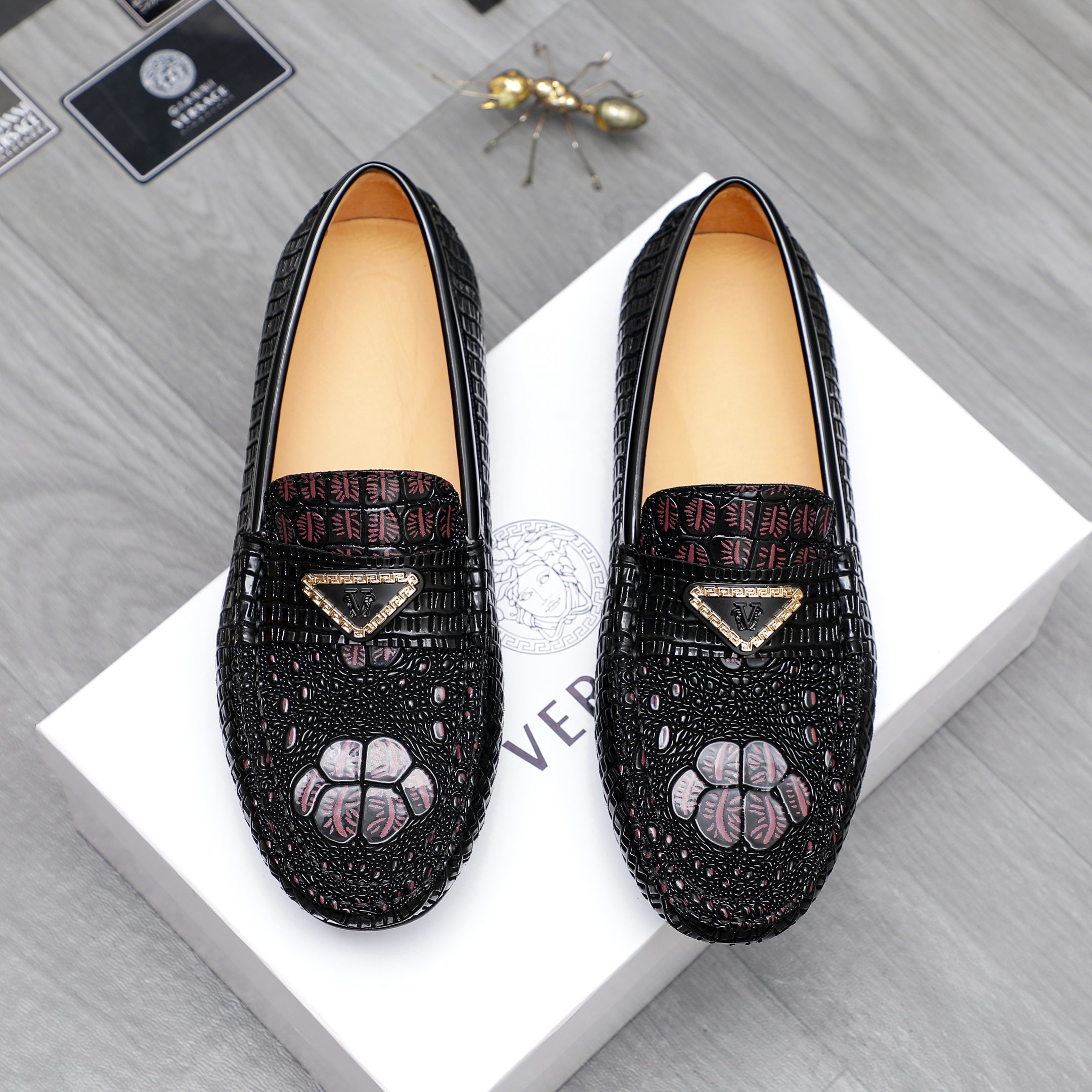 Versace Men's Embossed Leather Slip-On Loafers, Sizes 38-44 3 a1742456883734 6851