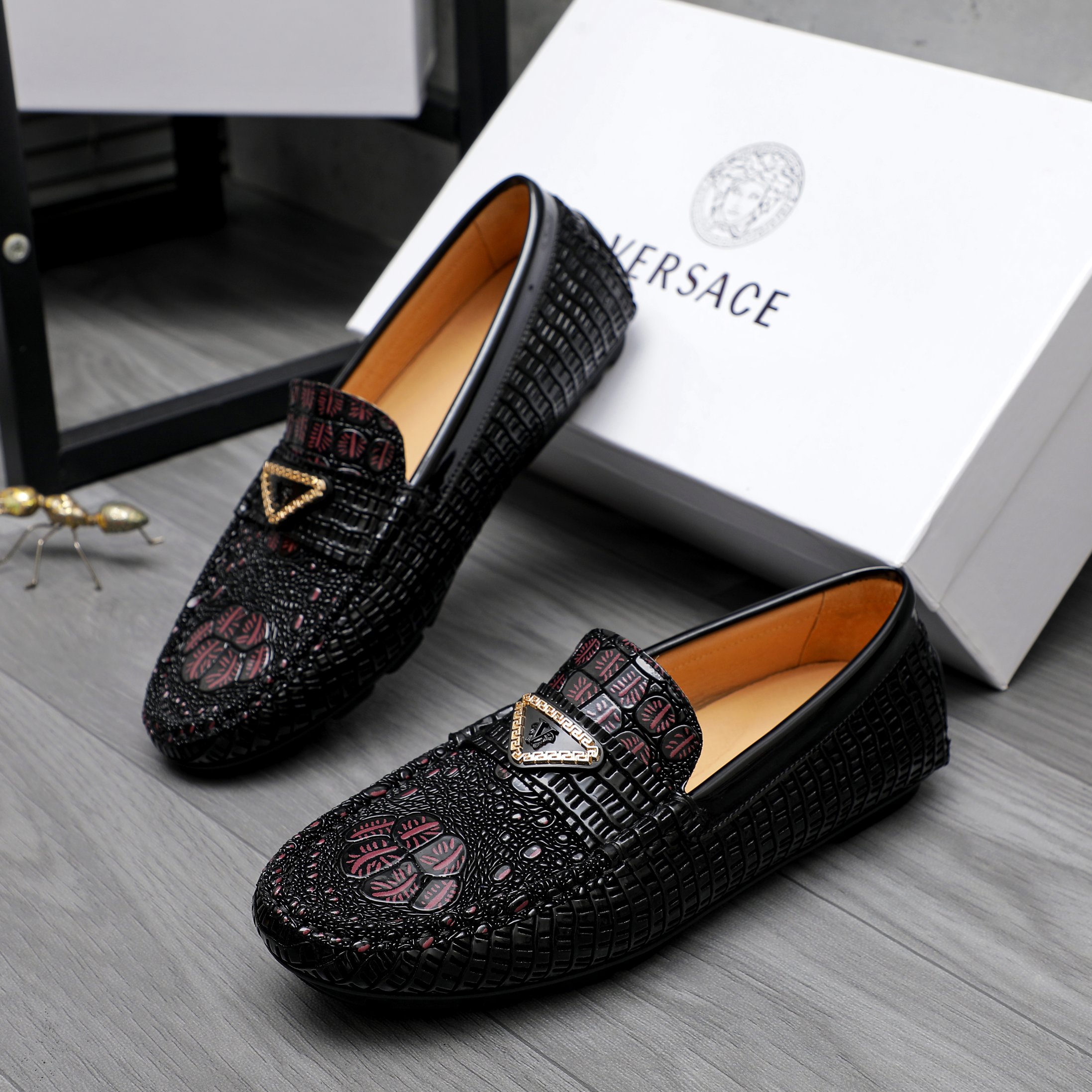 Versace Men's Embossed Leather Slip-On Loafers, Sizes 38-44 4 a1742456883813 5166