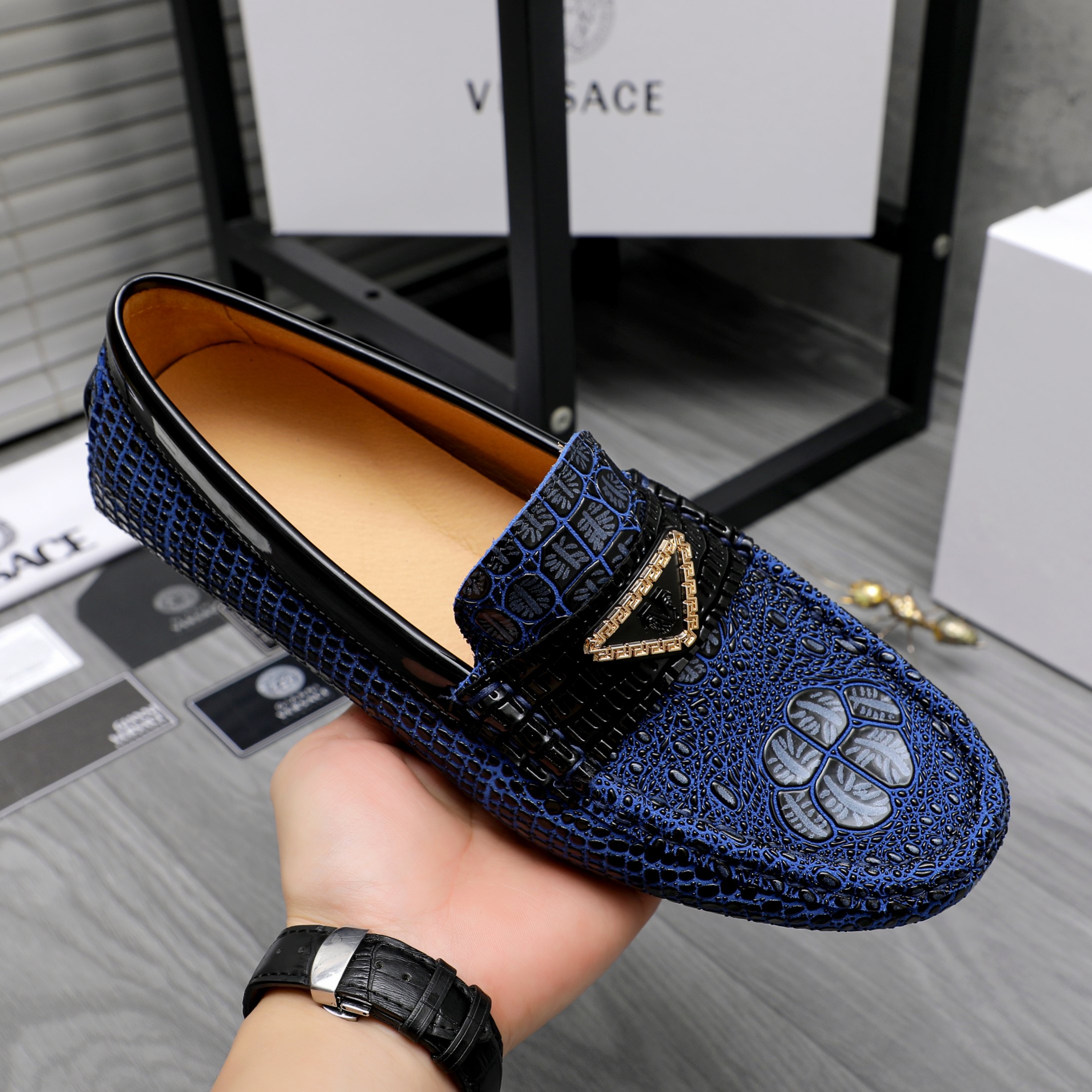 Versace Men's Embossed Leather Slip-On Loafers - Stylish Comfort (Sizes 38-44) 8 a1742457023292 0087