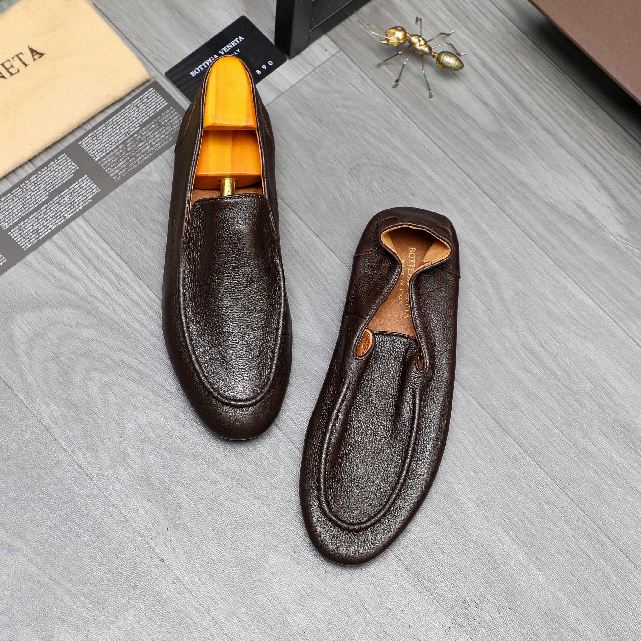 Bottega Veneta Men's Leather Slip-On Loafers, Genuine Leather Insole & Outsole 4 a1743577899857 0006