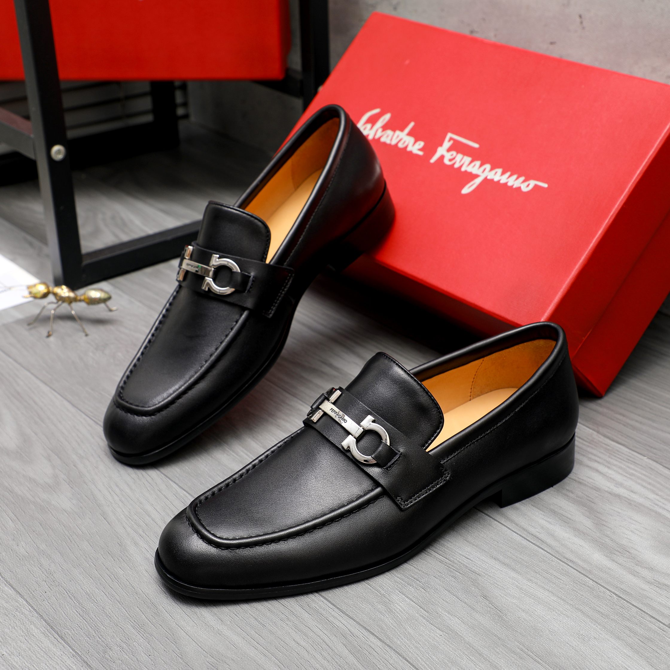 Salvatore Ferragamo Men's Black Leather Loafers With Buckle Detail 4 a1743579727791 0517