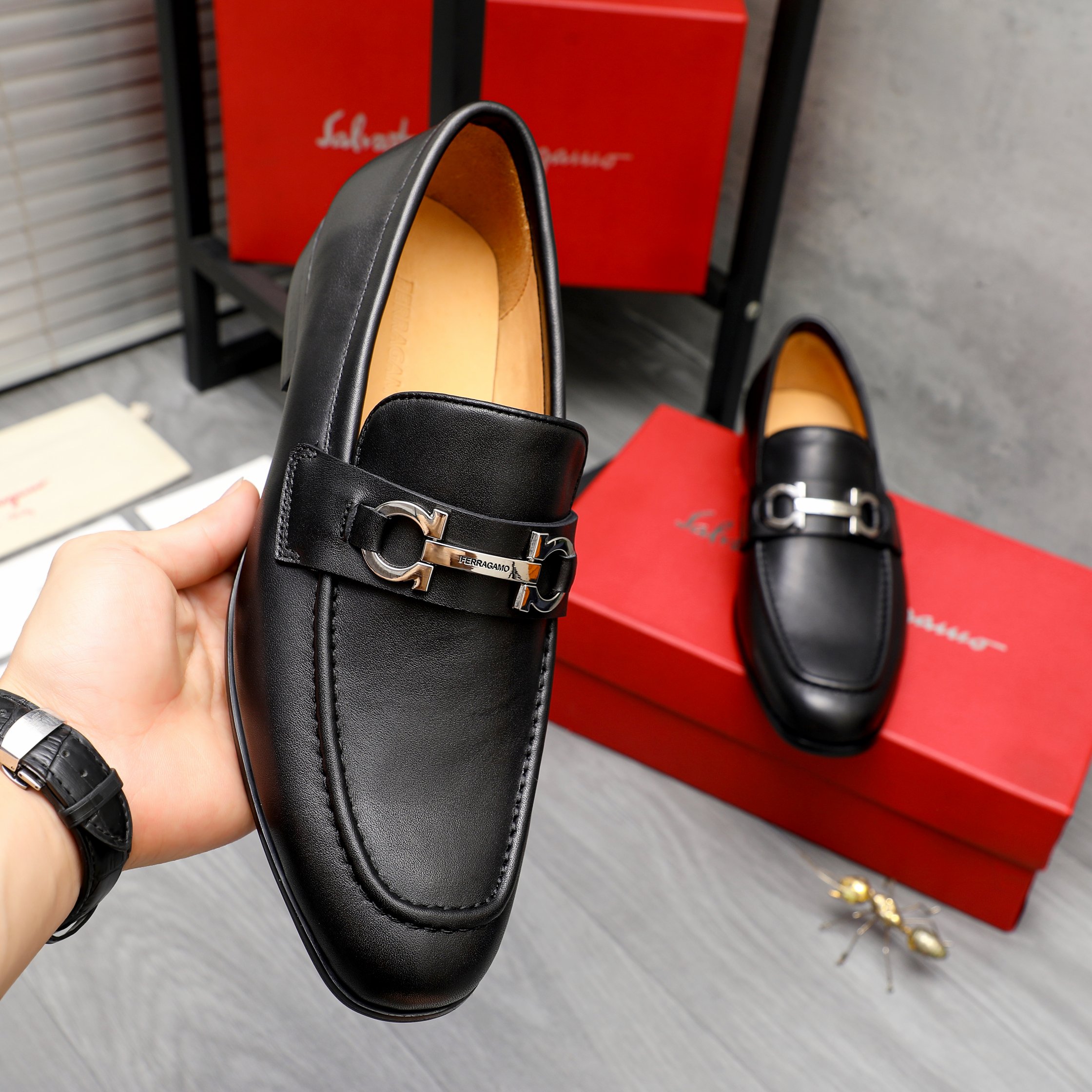 Salvatore Ferragamo Men's Black Leather Loafers With Buckle Detail 6 a1743579729725 5352