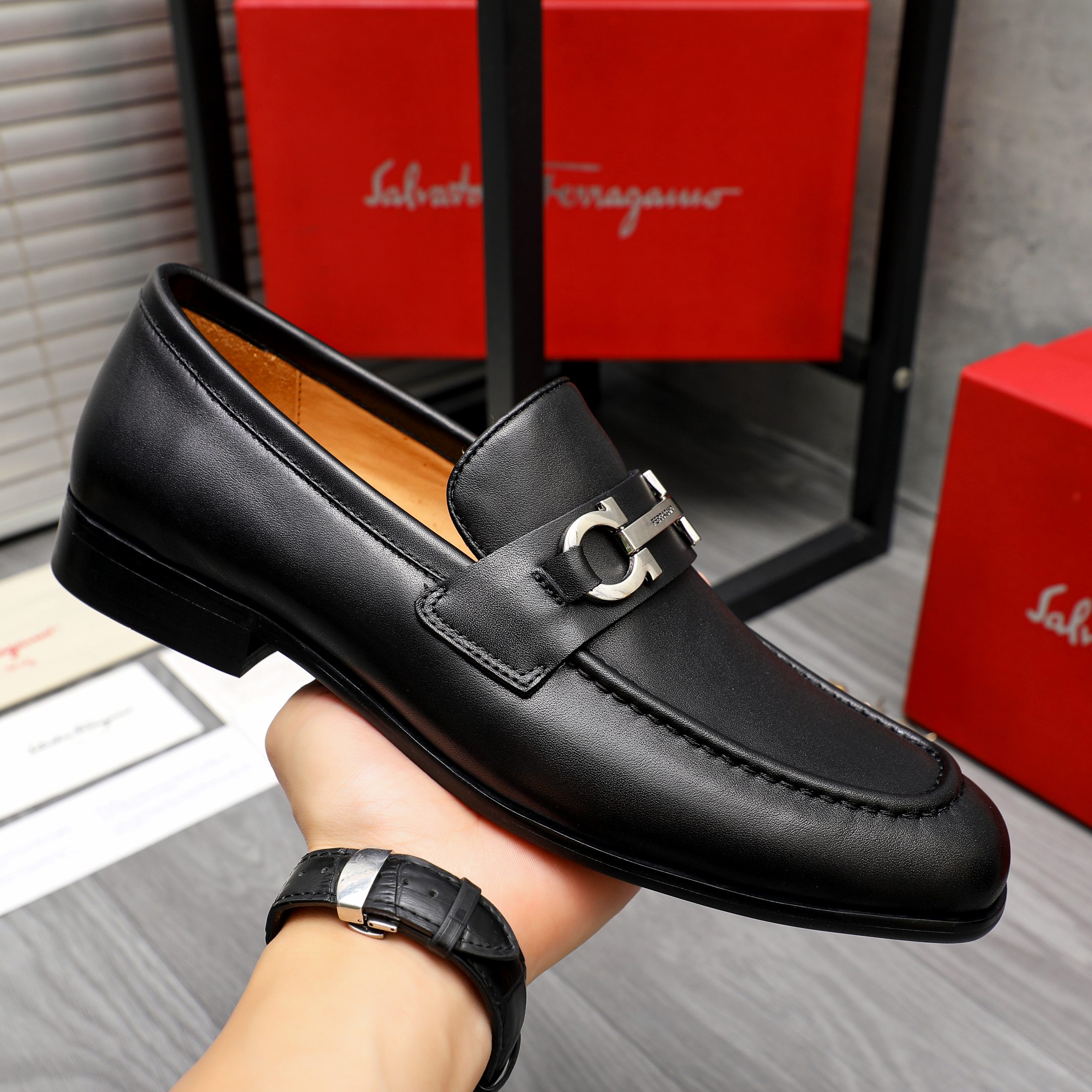 Salvatore Ferragamo Men's Black Leather Loafers With Buckle Detail 8 a1743579729772 3887