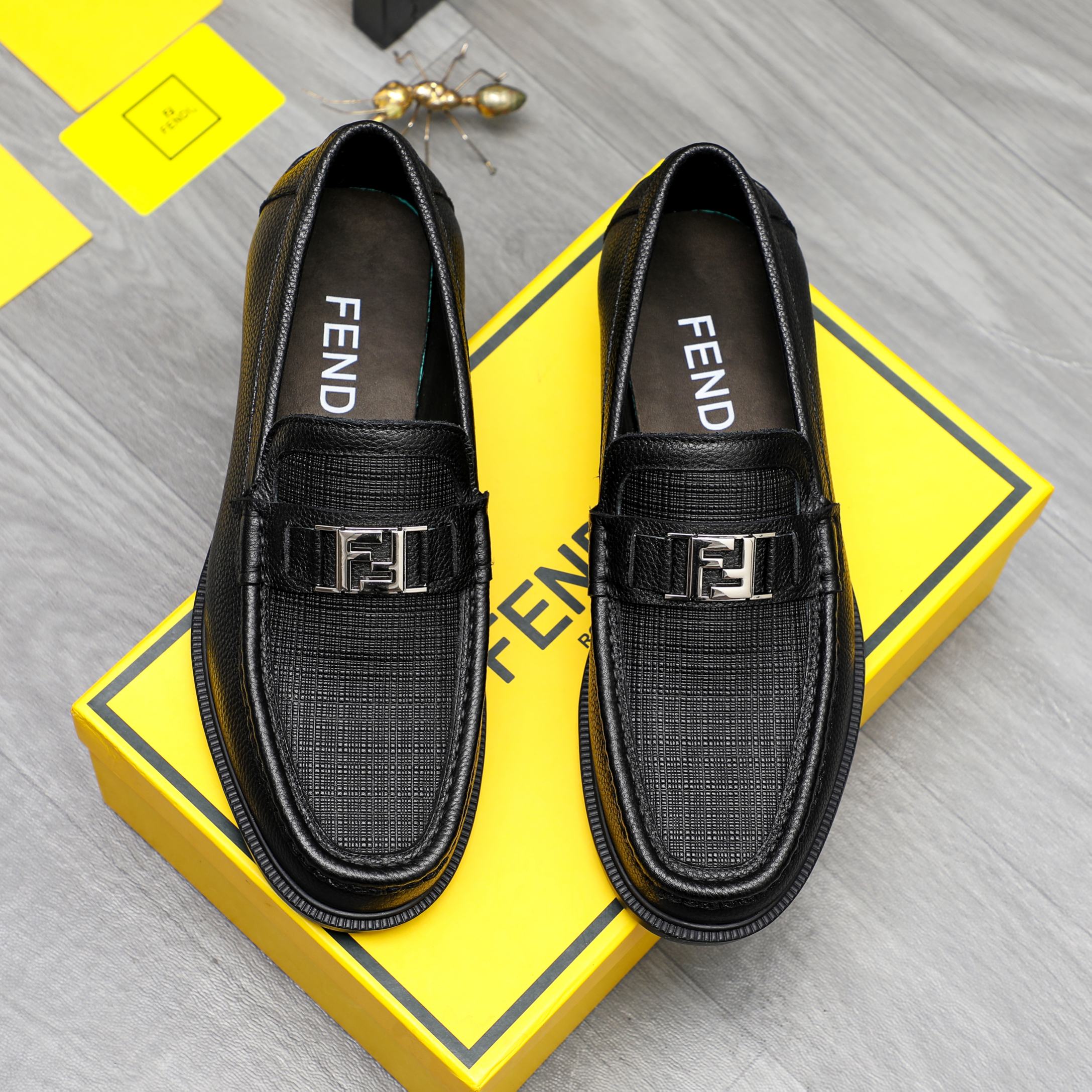 Fendi Men's Black Embossed Leather Slip-On Loafers with Metal Logo Buckle 2 a1744028537366 0605
