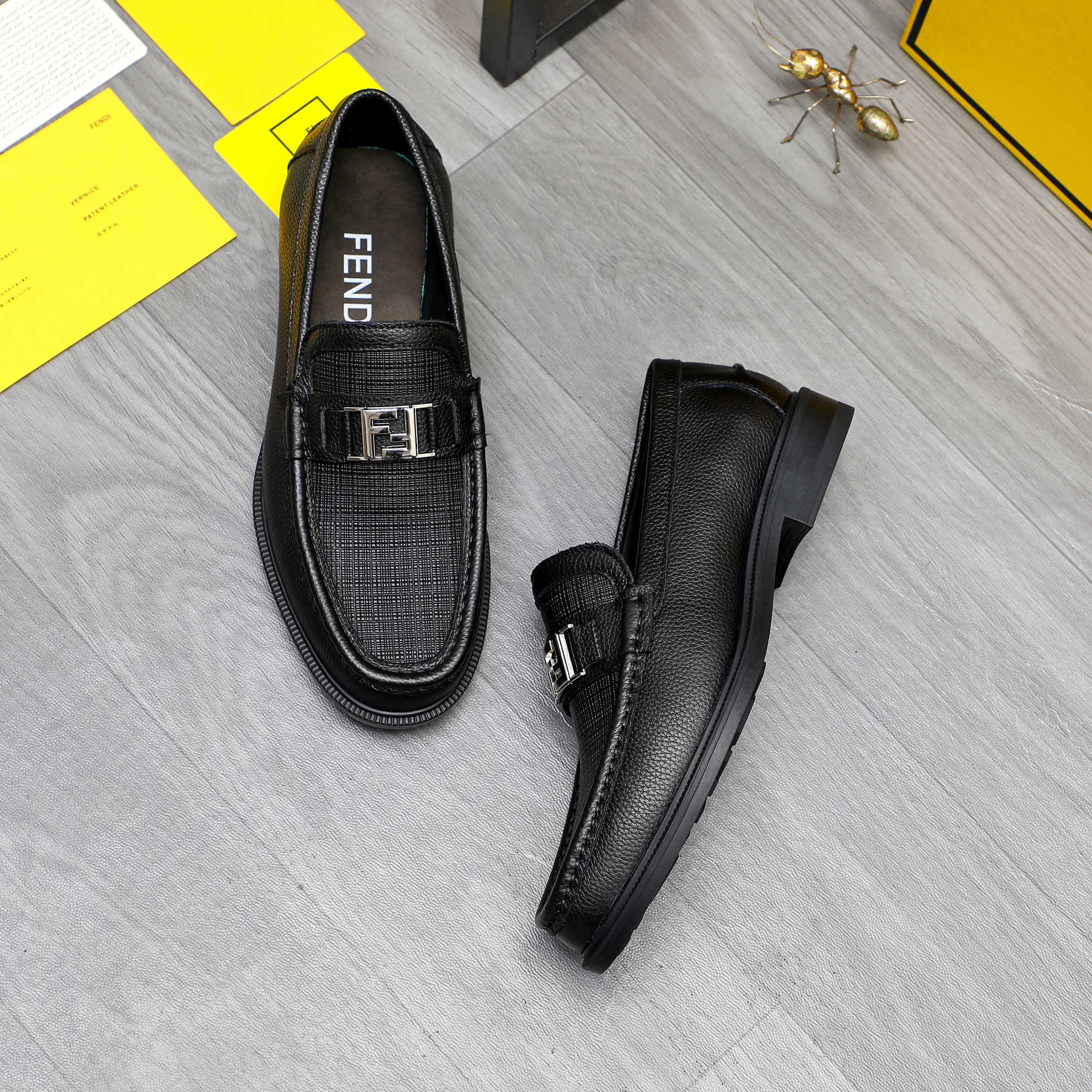 Fendi Men's Black Embossed Leather Slip-On Loafers with Metal Logo Buckle 4 a1744028537711 8762