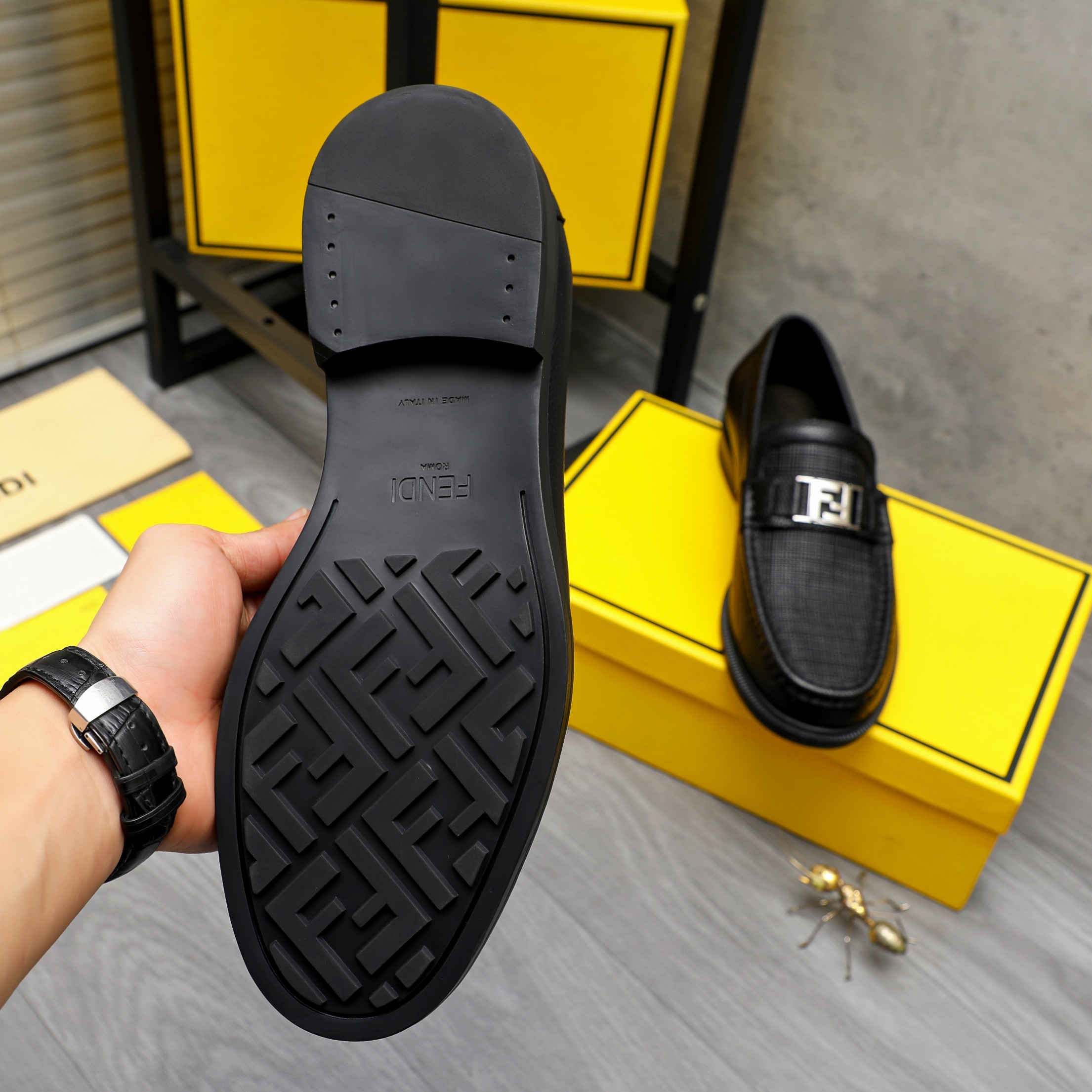 Fendi Men's Black Embossed Leather Slip-On Loafers with Metal Logo Buckle 8 a1744028538571 7273