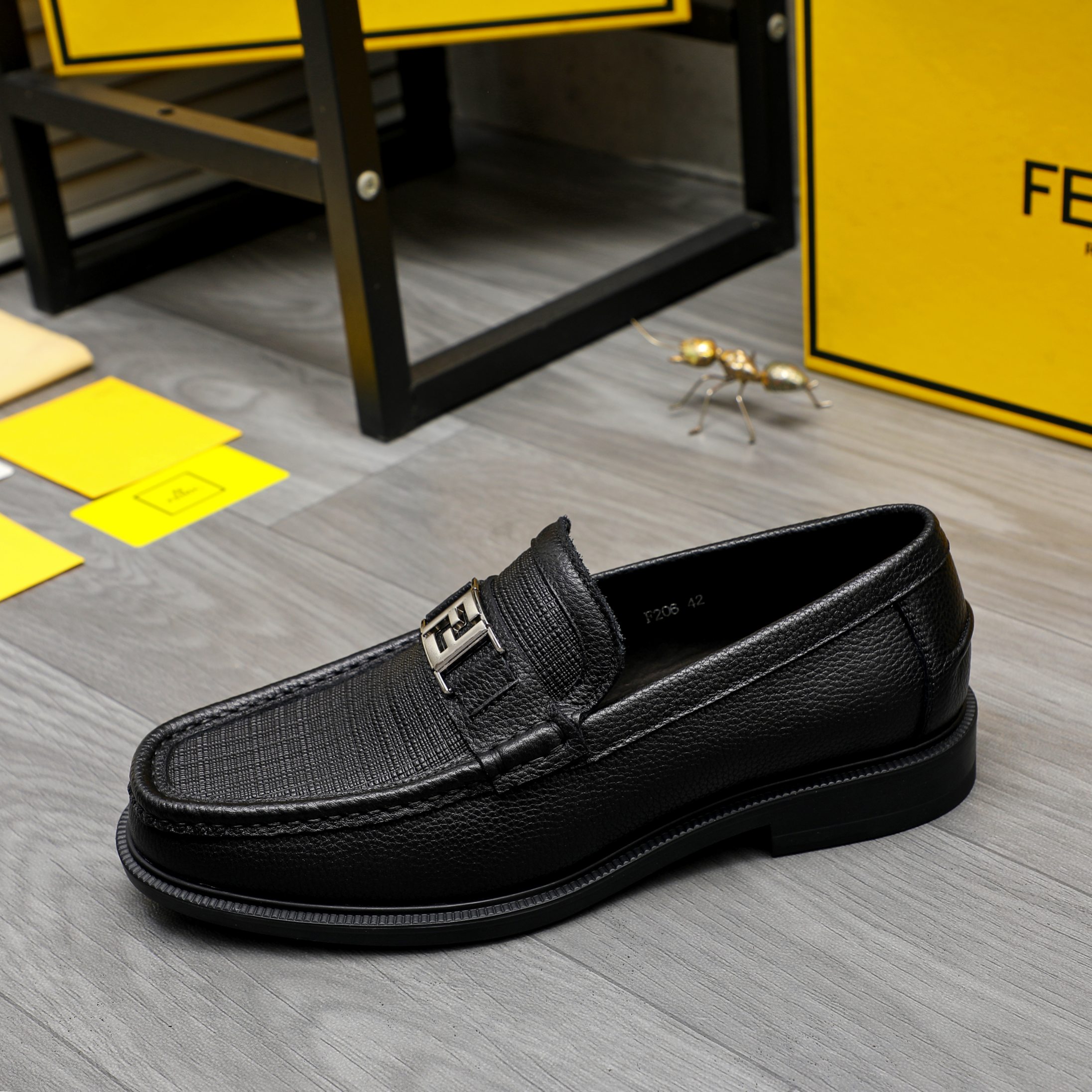 Fendi Men's Black Embossed Leather Slip-On Loafers with Metal Logo Buckle 6 a1744028538724 6584