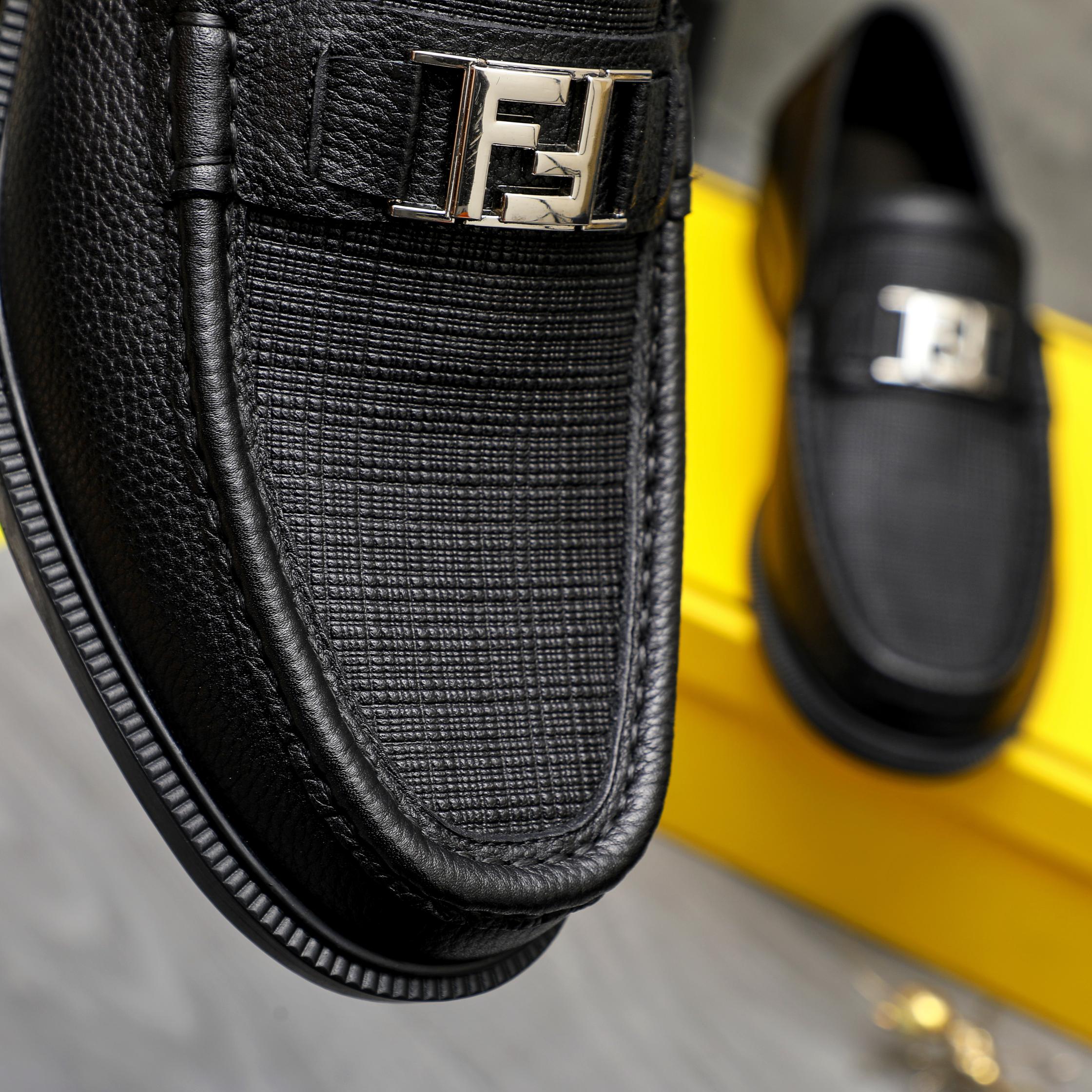 Fendi Men's Black Embossed Leather Slip-On Loafers with Metal Logo Buckle 9 a1744028538900 5228