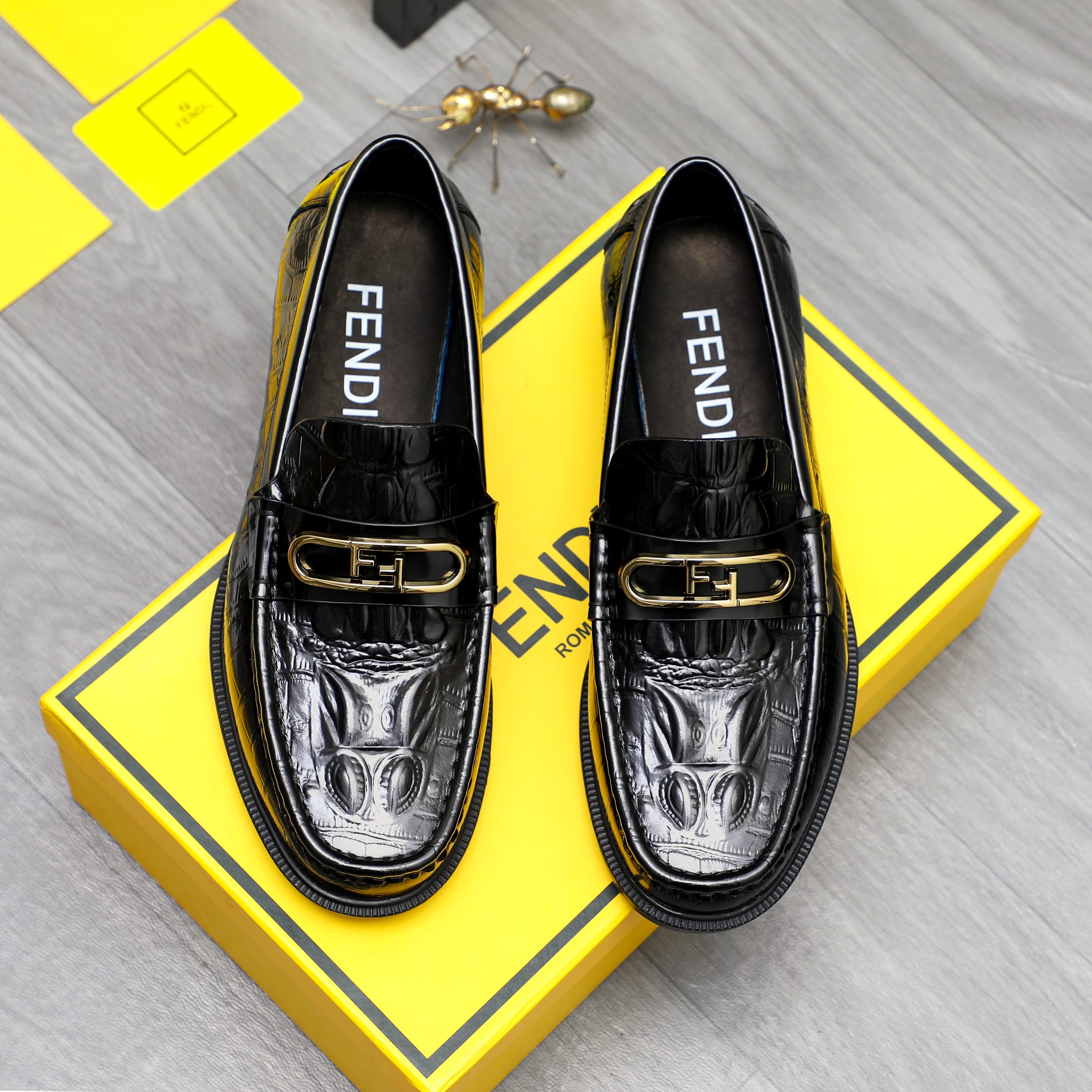 Fendi Men's Black Embossed Leather Slip-On Loafers, Size 38-44 3 a1744029927386 6468