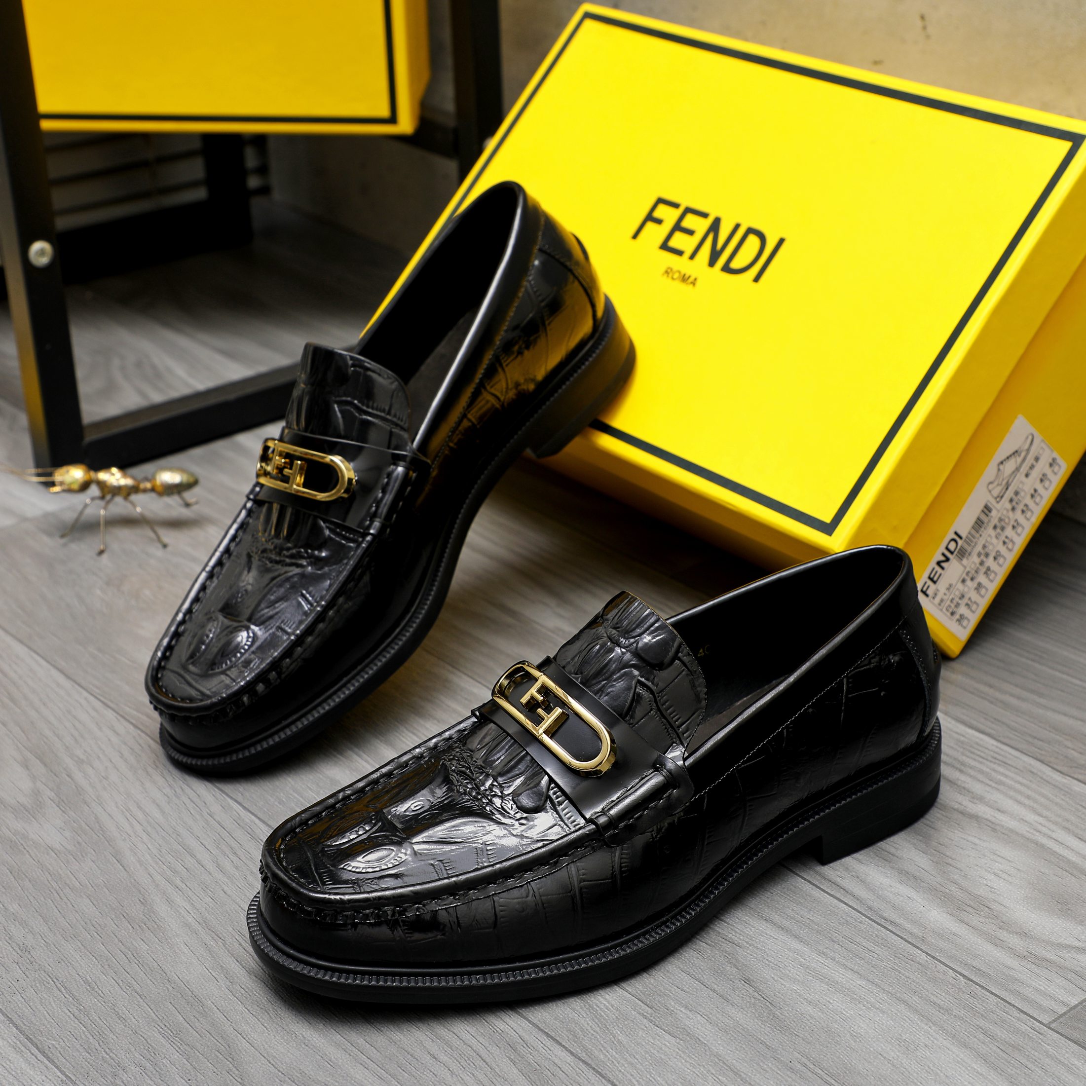 Fendi Men's Black Embossed Leather Slip-On Loafers, Size 38-44 4 a1744029927558 1466