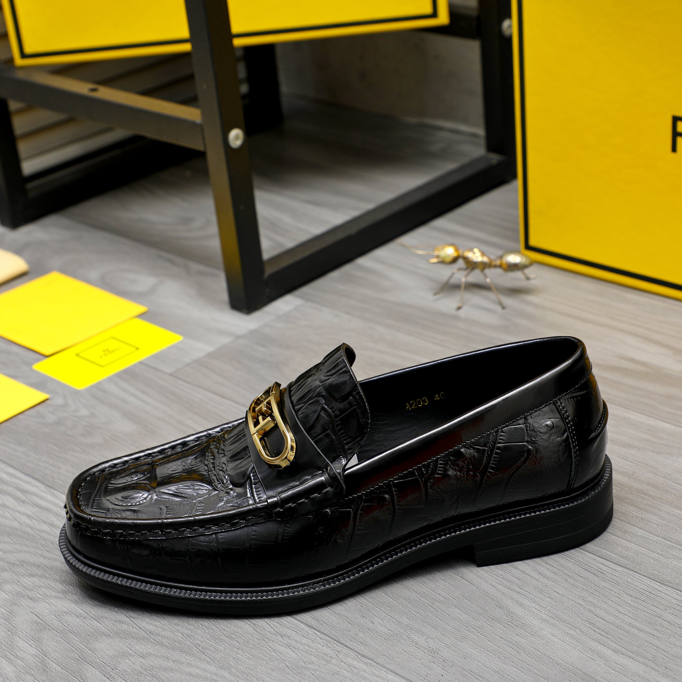 Fendi Men's Black Embossed Leather Slip-On Loafers, Size 38-44 7 a1744029927565 5367