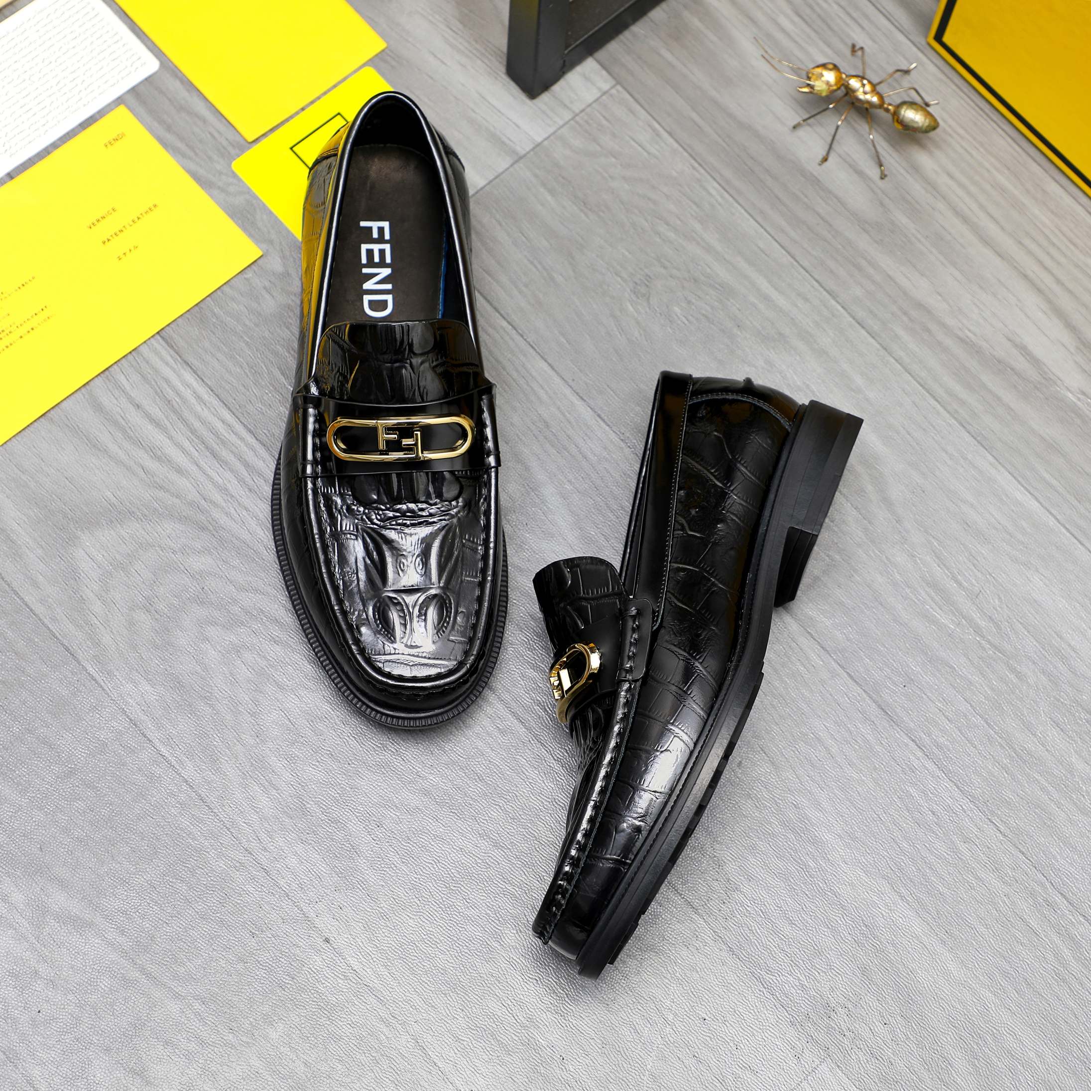 Fendi Men's Black Embossed Leather Slip-On Loafers, Size 38-44 5 a1744029927682 6611