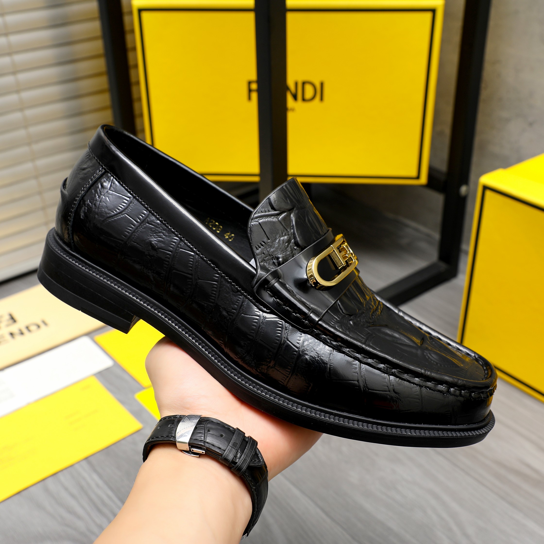 Fendi Men's Black Embossed Leather Slip-On Loafers, Size 38-44 8 a1744029929208 1128
