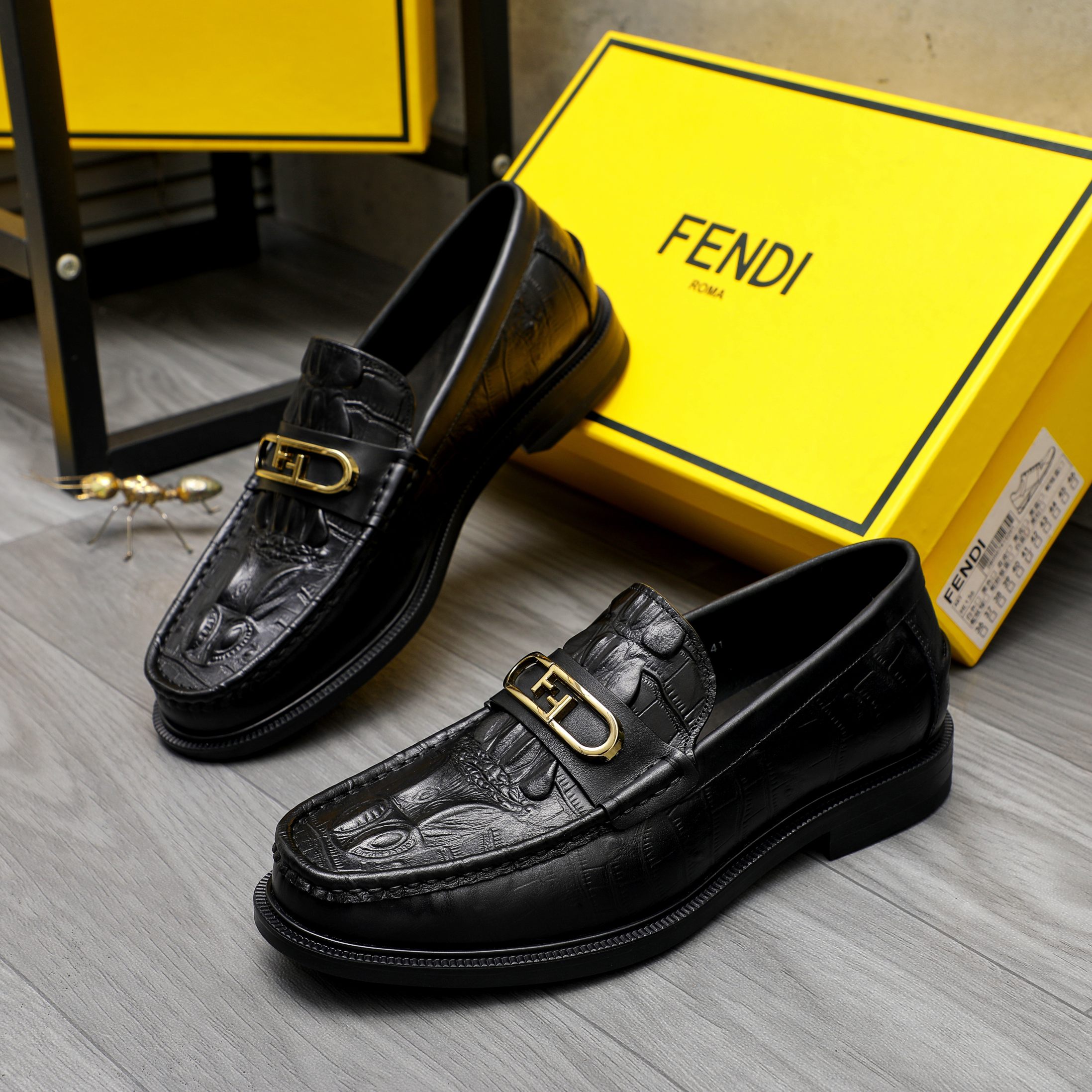 Fendi Men's Black Embossed Leather Slip-On Loafers, Size 38-44 4 a1744030108926 4788