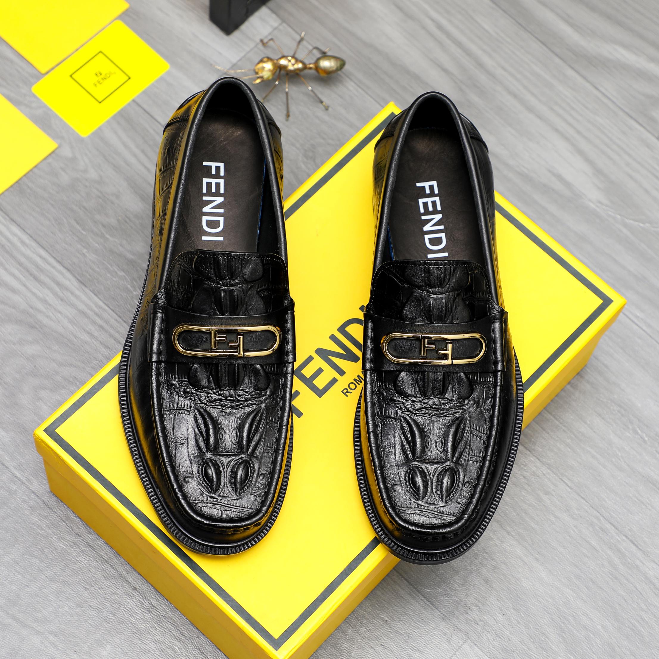 Fendi Men's Black Embossed Leather Slip-On Loafers, Size 38-44 3 a1744030109060 8141