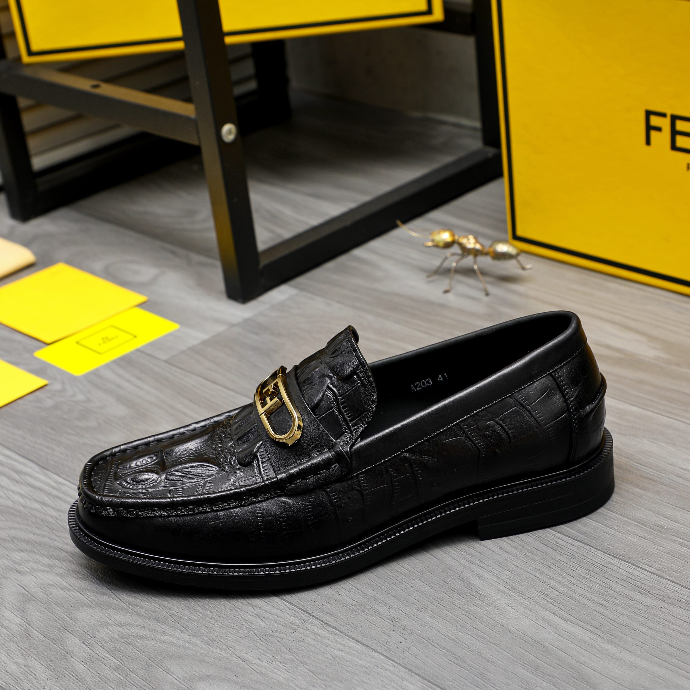 Fendi Men's Black Embossed Leather Slip-On Loafers, Size 38-44 7 a1744030110812 1368