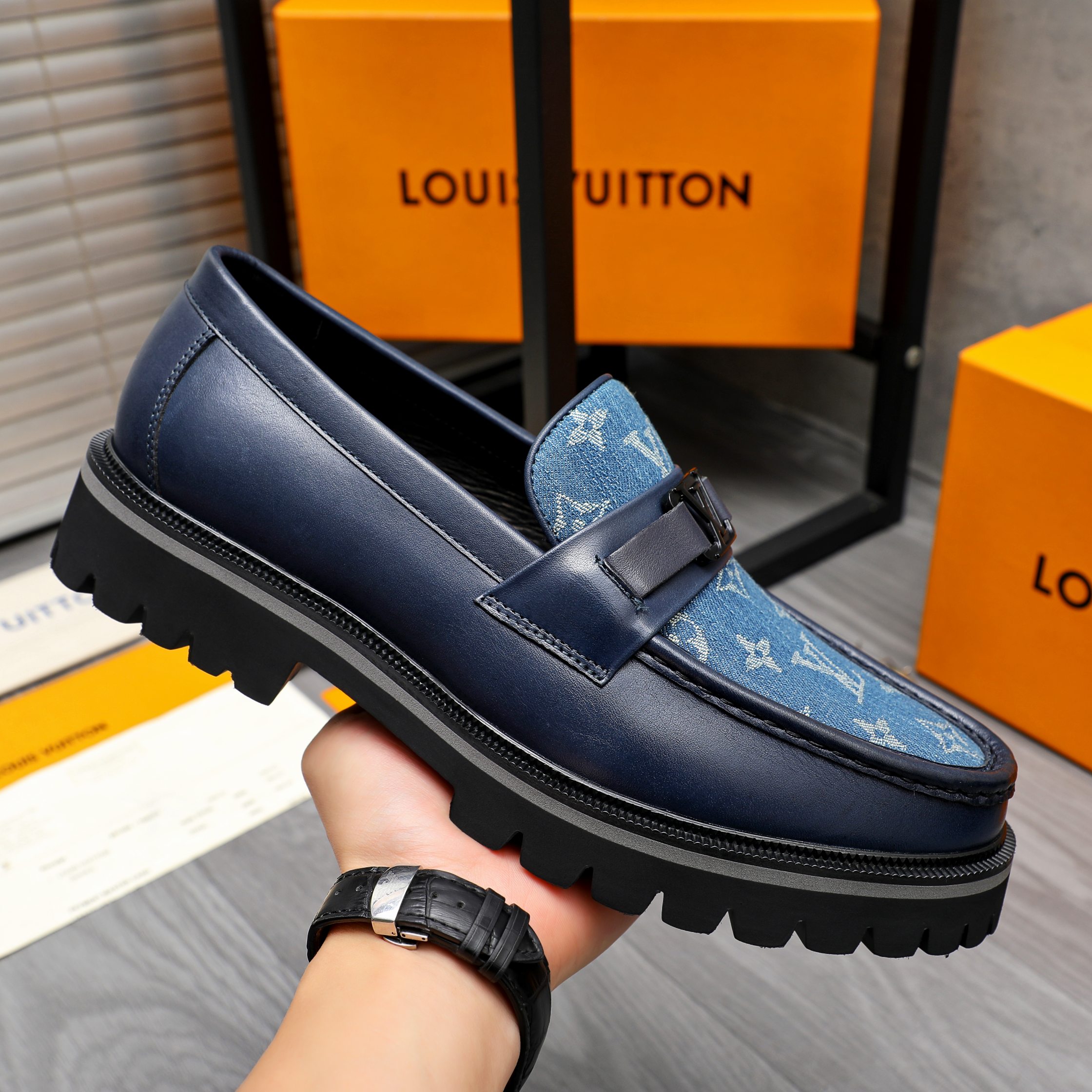 Louis Vuitton Men's Leather Loafers with Embossed Monogram Design 8 a1744097234158 4032