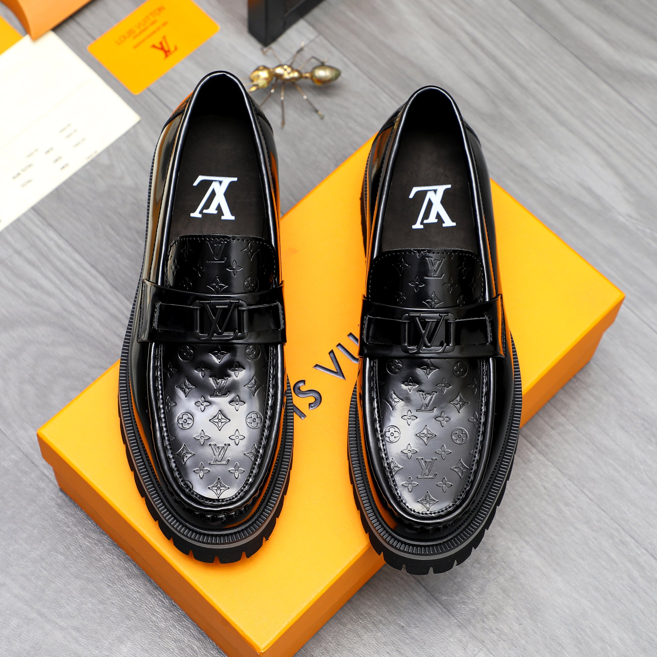 Louis Vuitton Black Leather Monogram Embossed Slip-On Loafers Shoes 1 Louis Vuitton Black Leather Monogram Embossed Slip-On Loafers Shoes