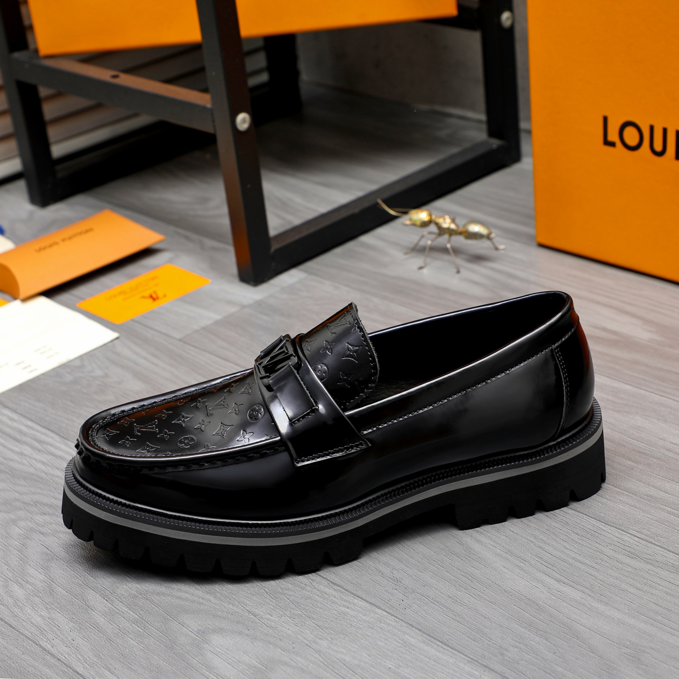 Louis Vuitton Black Leather Monogram Embossed Slip-On Loafers Shoes 6 a1744098642707 3383