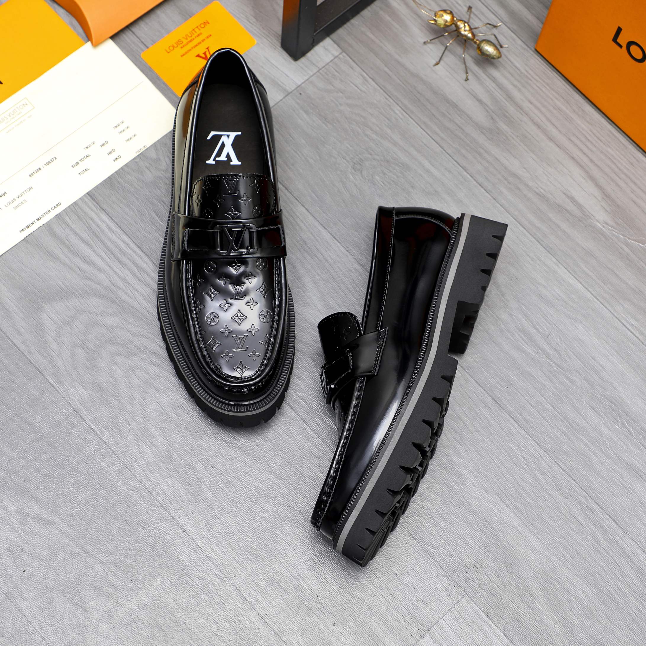 Louis Vuitton Black Leather Monogram Embossed Slip-On Loafers Shoes 4 a1744098643208 8871