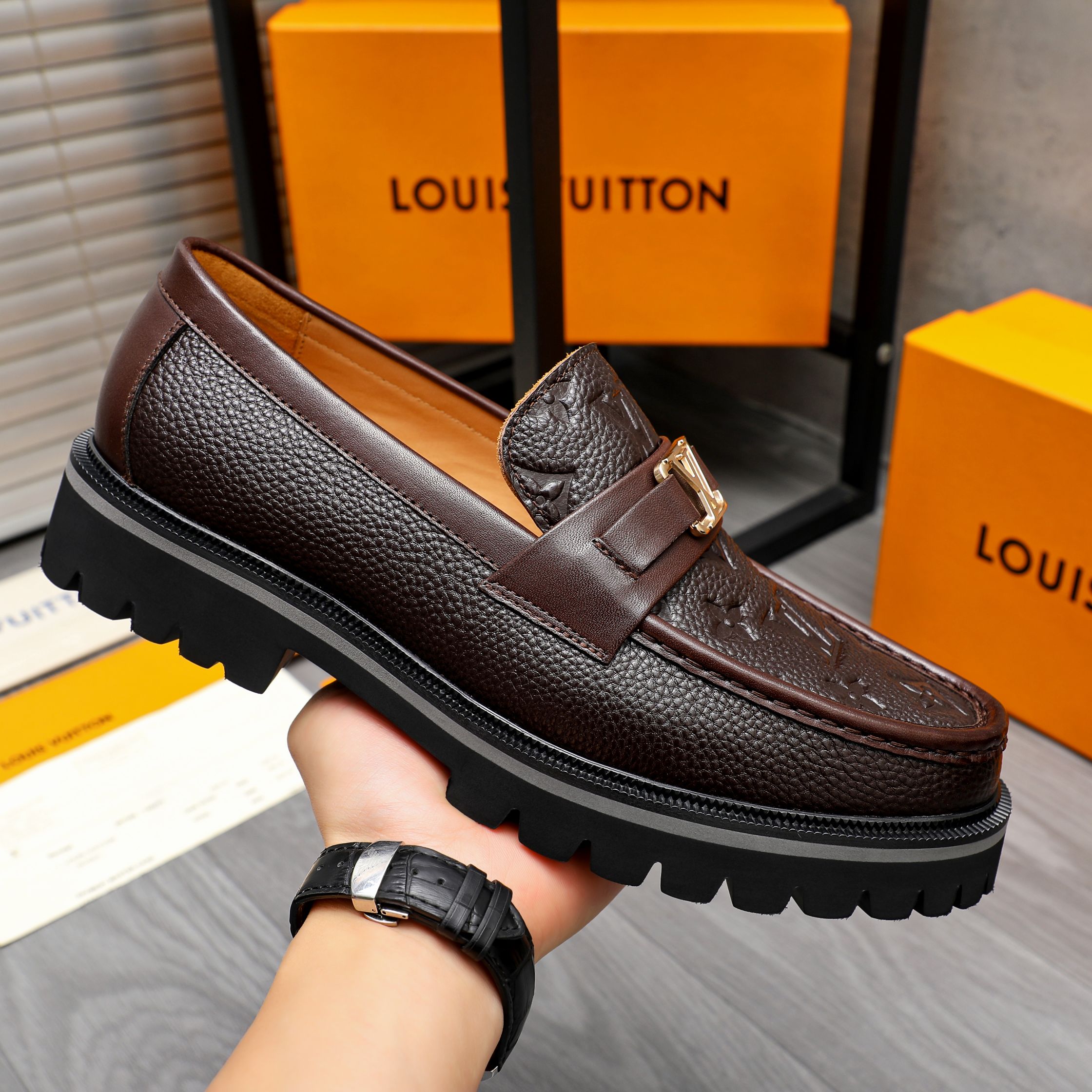 Louis Vuitton Men's Embossed Leather Loafers - Business Casual Slip-Ons 8 a1744099190015 1350