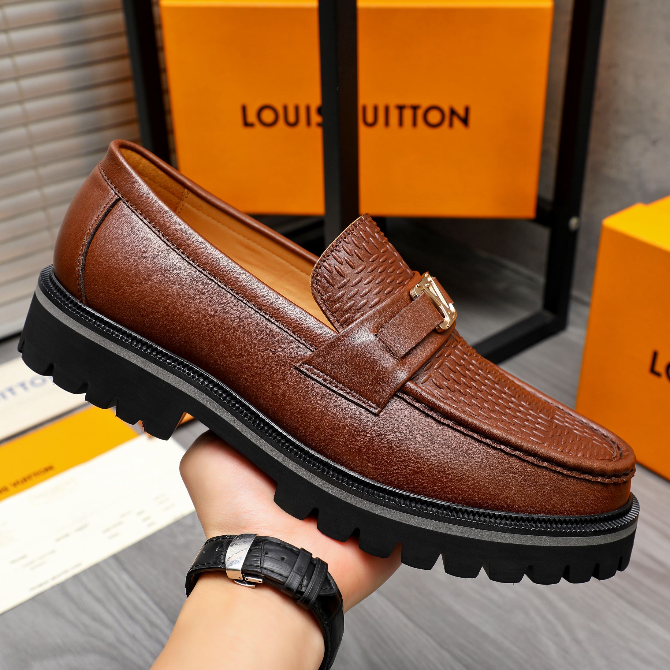 Louis Vuitton Men's Leather Loafers, Business Slip-Ons, Sizes 39-44 8 a1744100304681 6837