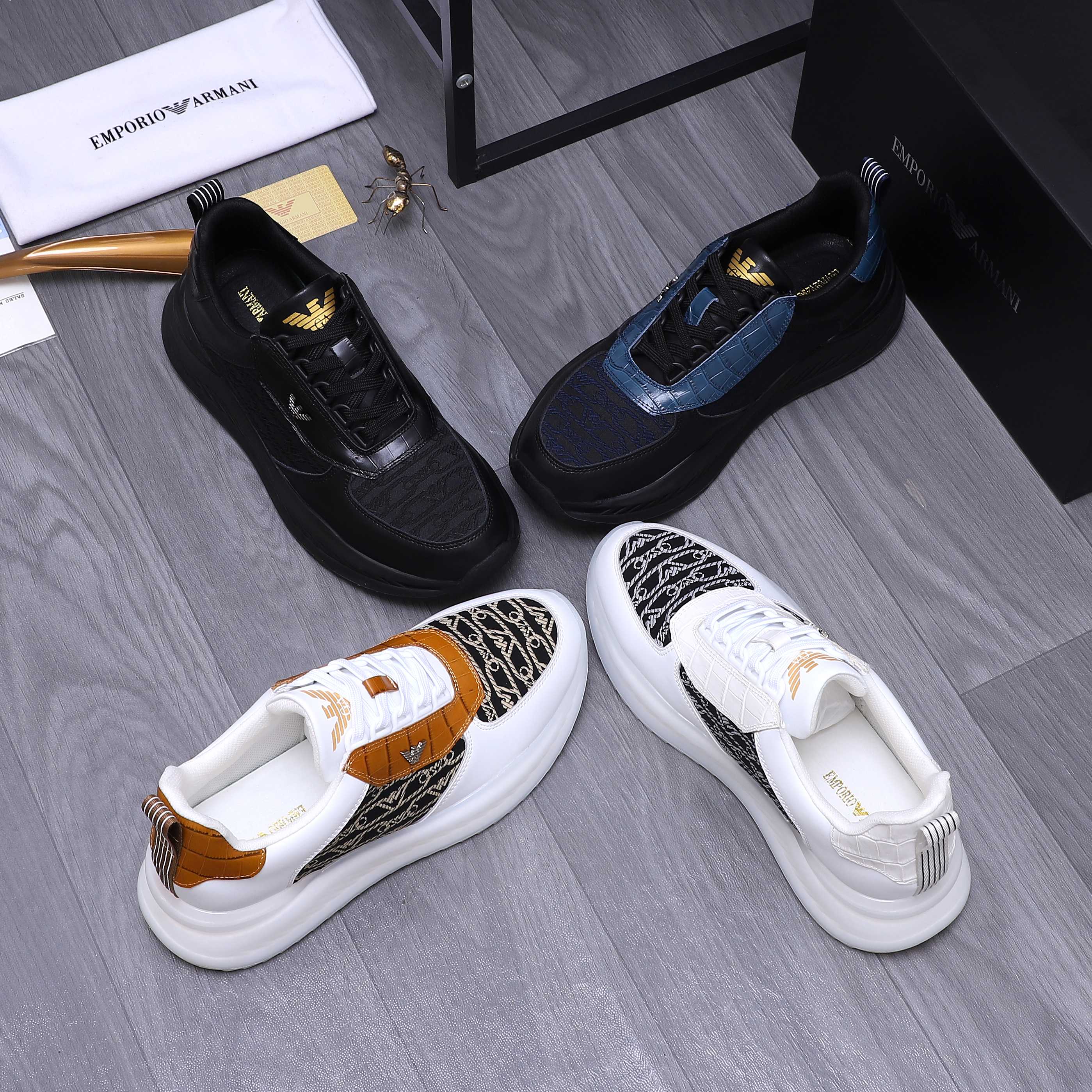 Armani Casual Sneakers for Men - Premium Leather & Fabric Blend 1 Armani Casual Sneakers for Men - Premium Leather & Fabric Blend